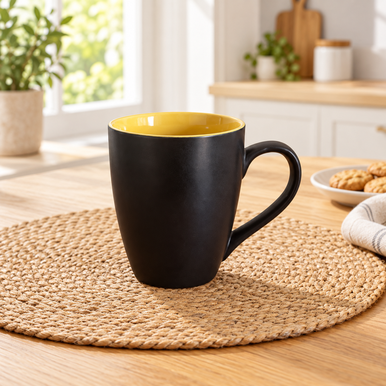 Kunhar Ceramic Coffee Mug, Ceramic Milk Mug - 350 Ml, 1 Piece, Black Yellow Matte