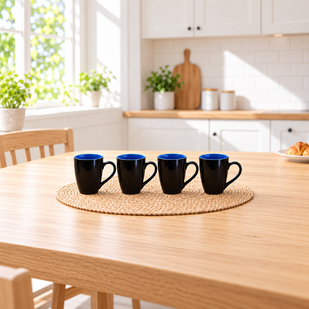 Kunhar Ceramic Coffee Mug, Ceramic Milk Mug - 350 Ml, 4 Pieces, Blue Black Shine