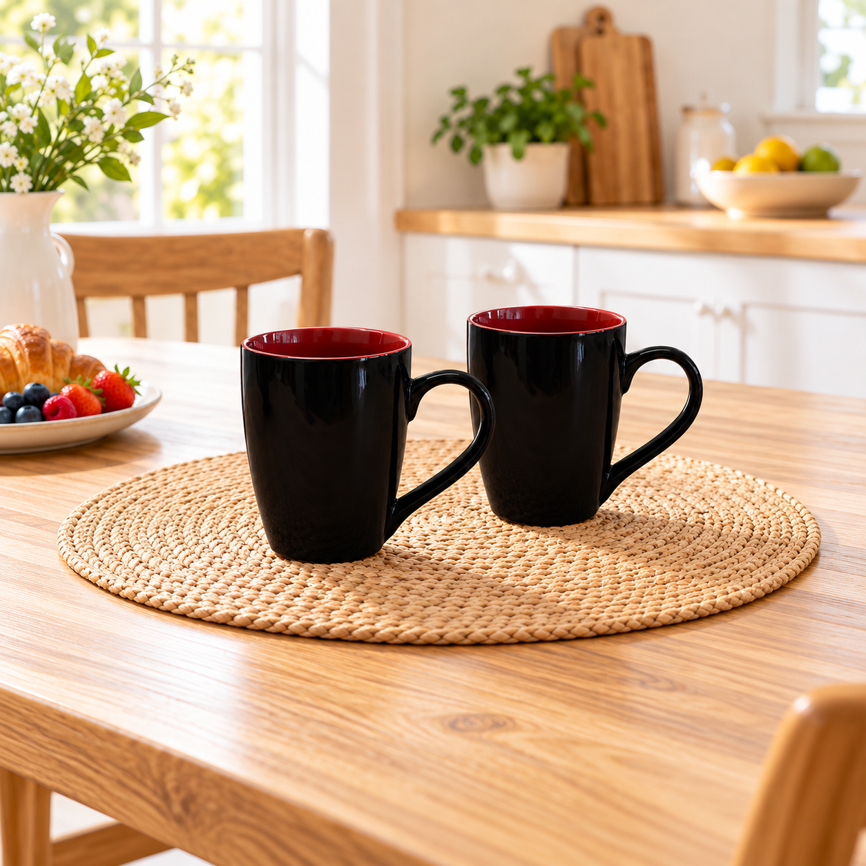 Kunhar Ceramic Coffee Mug, Ceramic Milk Mug - 350 Ml, 2 Pieces, Red Black Shine