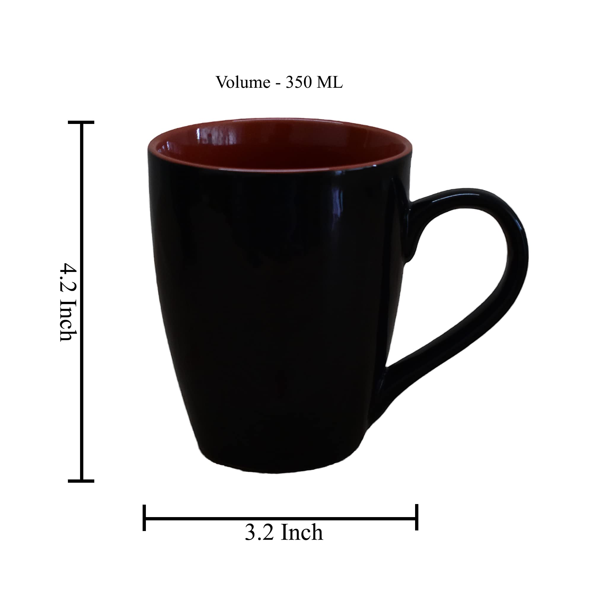 Kunhar Ceramic Coffee Mug, Ceramic Milk Mug - 350 Ml, 1 Piece, Red Black Shine - Image 2