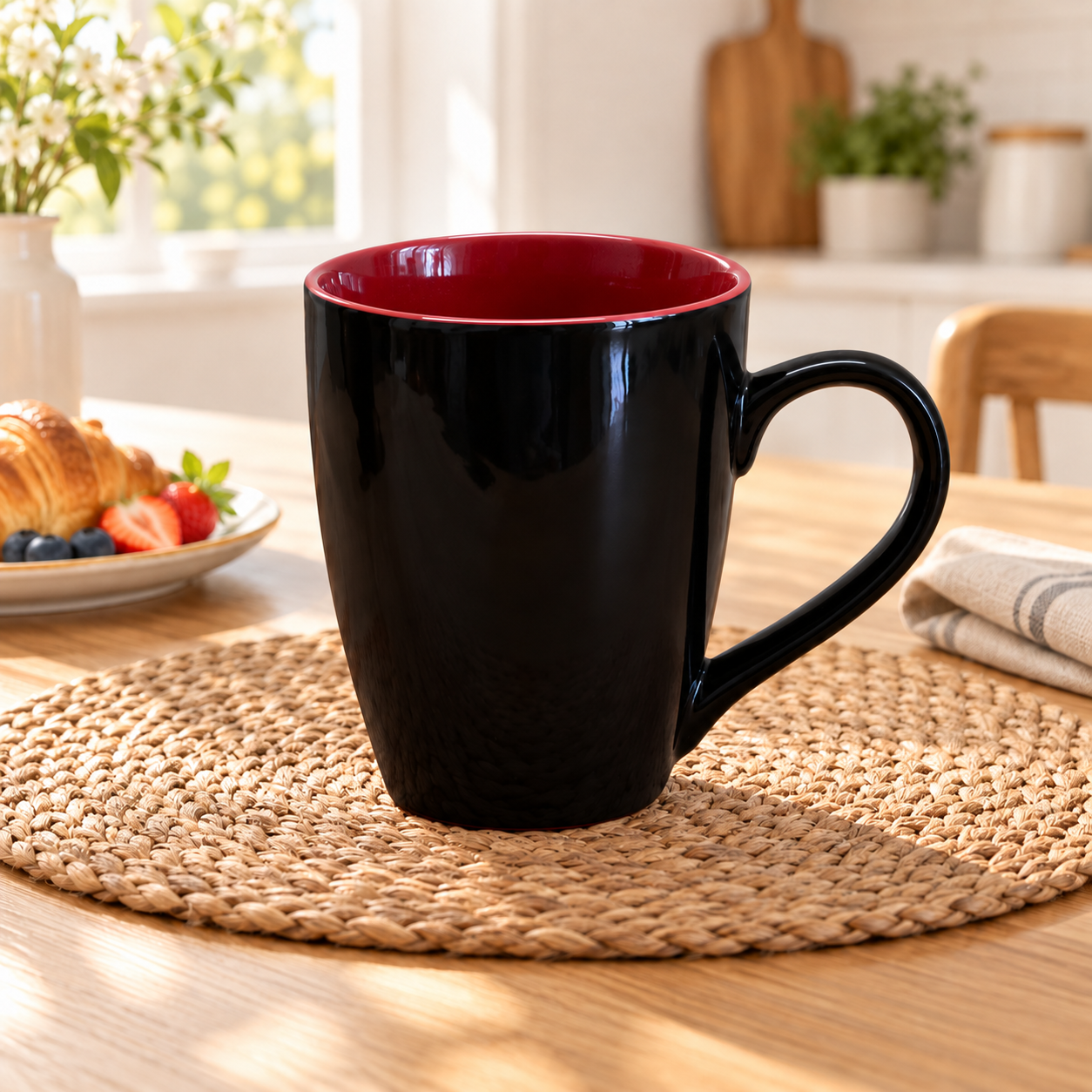 Kunhar Ceramic Coffee Mug, Ceramic Milk Mug - 350 Ml, 1 Piece, Red Black Shine