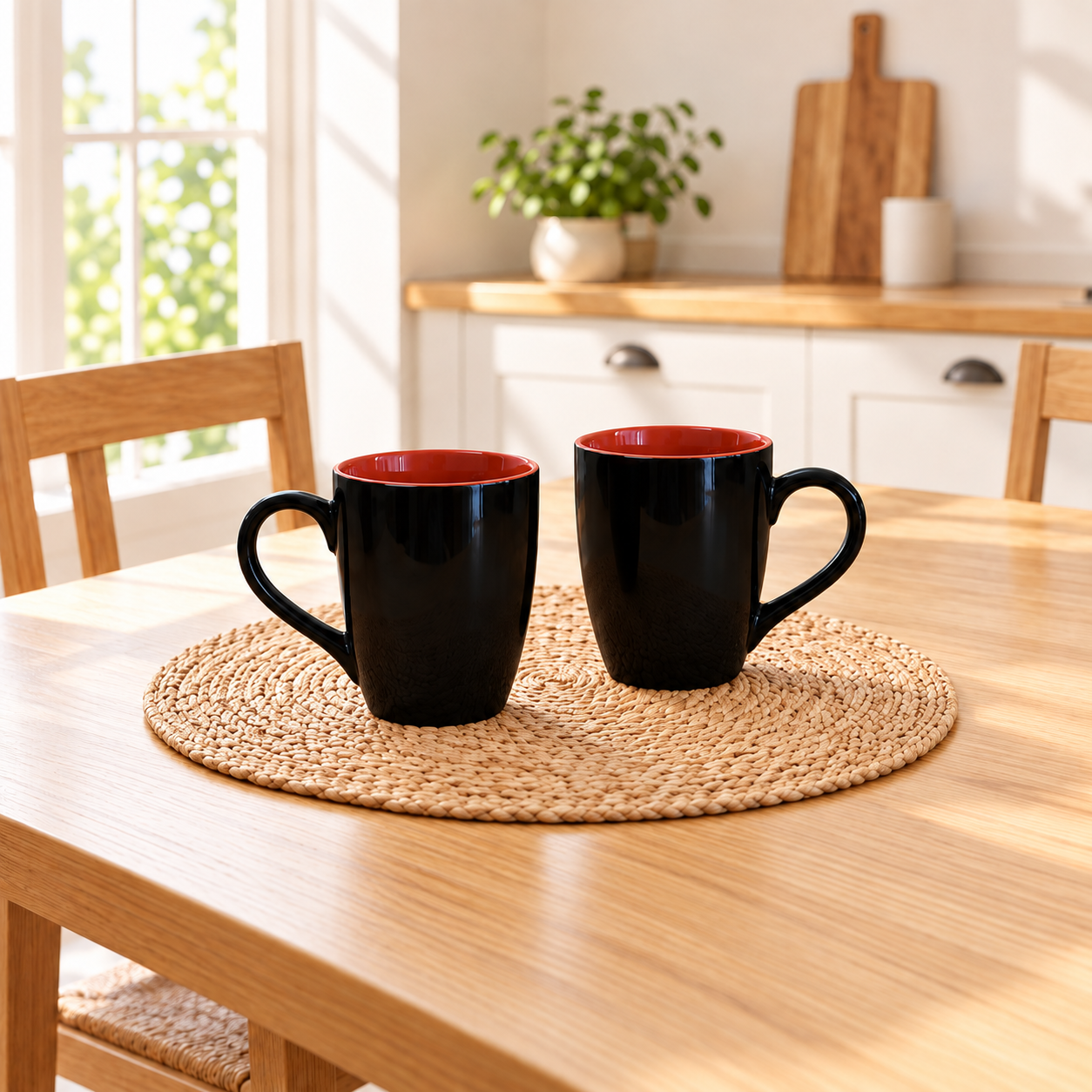 Kunhar Ceramic Coffee Mug, Ceramic Milk Mug - 350 Ml, 2 Pieces, Light Red Black Shine