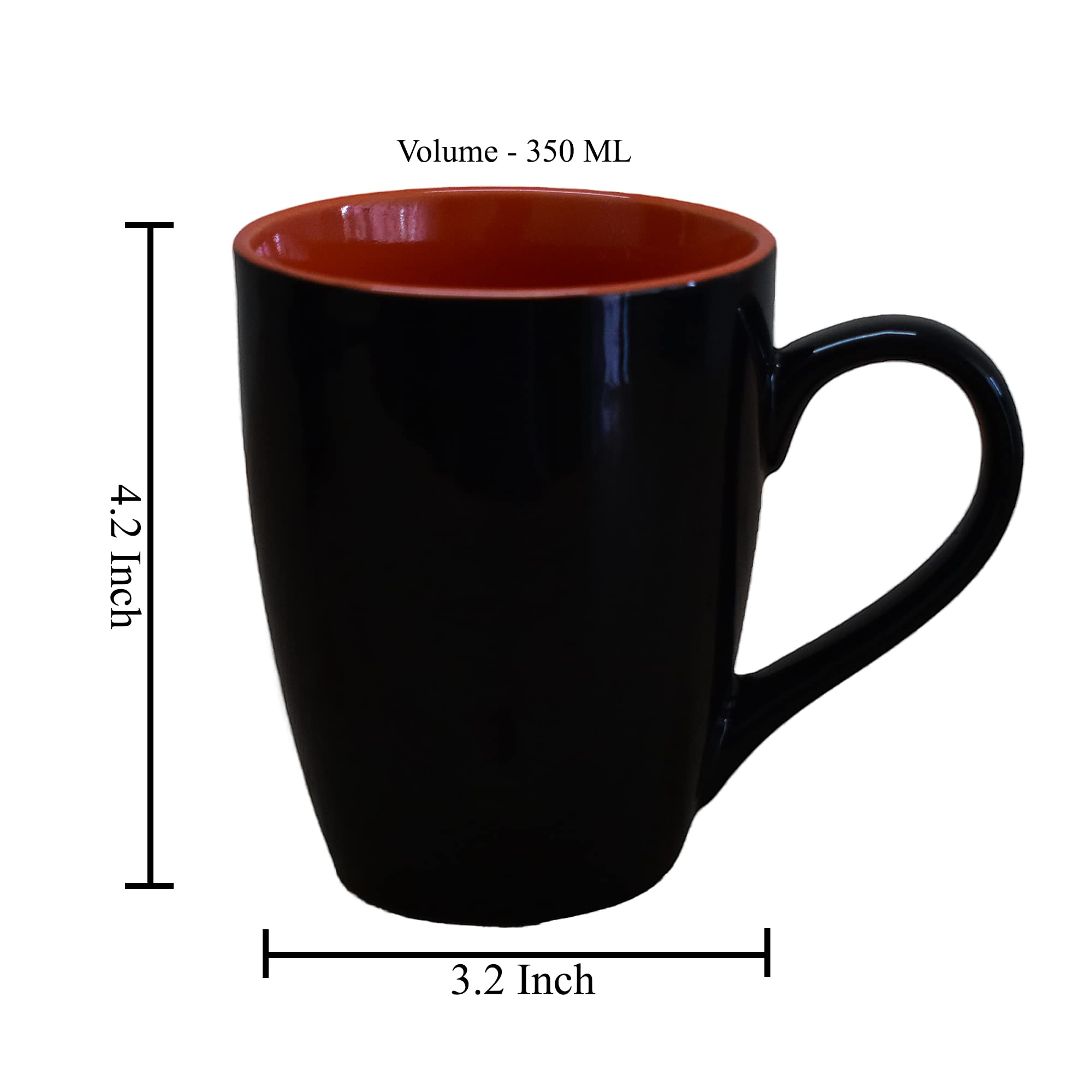 Kunhar Ceramic Coffee Mug, Ceramic Milk Mug - 350 Ml, 1 Piece, Light Red Black Shine - Image 2