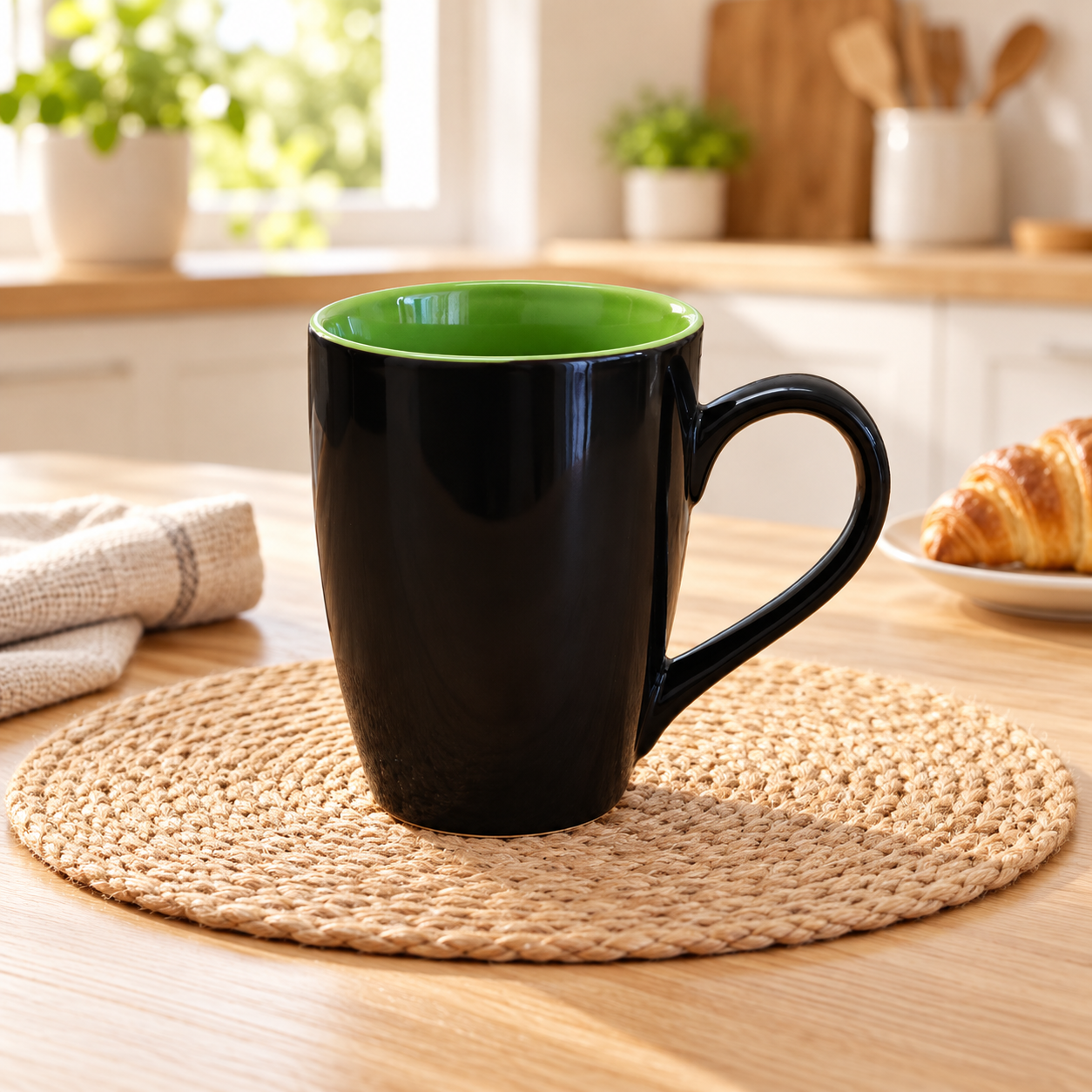 Kunhar Ceramic Coffee Mug, Ceramic Milk Mug - 350 Ml, 1 Piece, Green Black Shine
