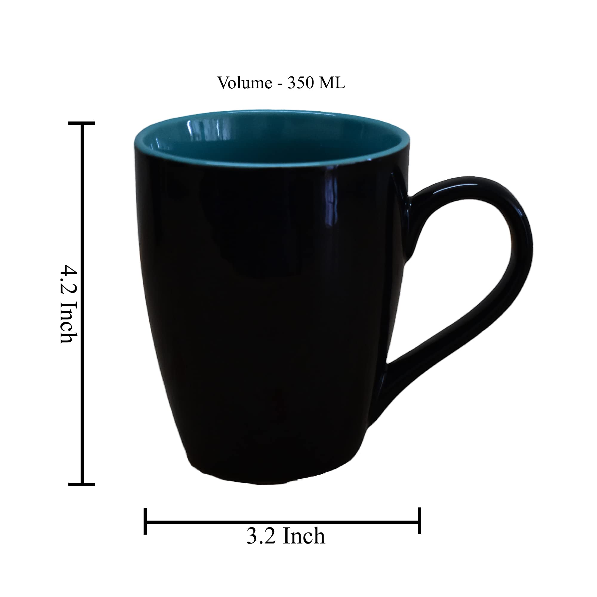 Kunhar Ceramic Coffee Mug, Ceramic Milk Mug - 350 Ml, 2 Pieces, Nile Blue Black Shine - Image 2