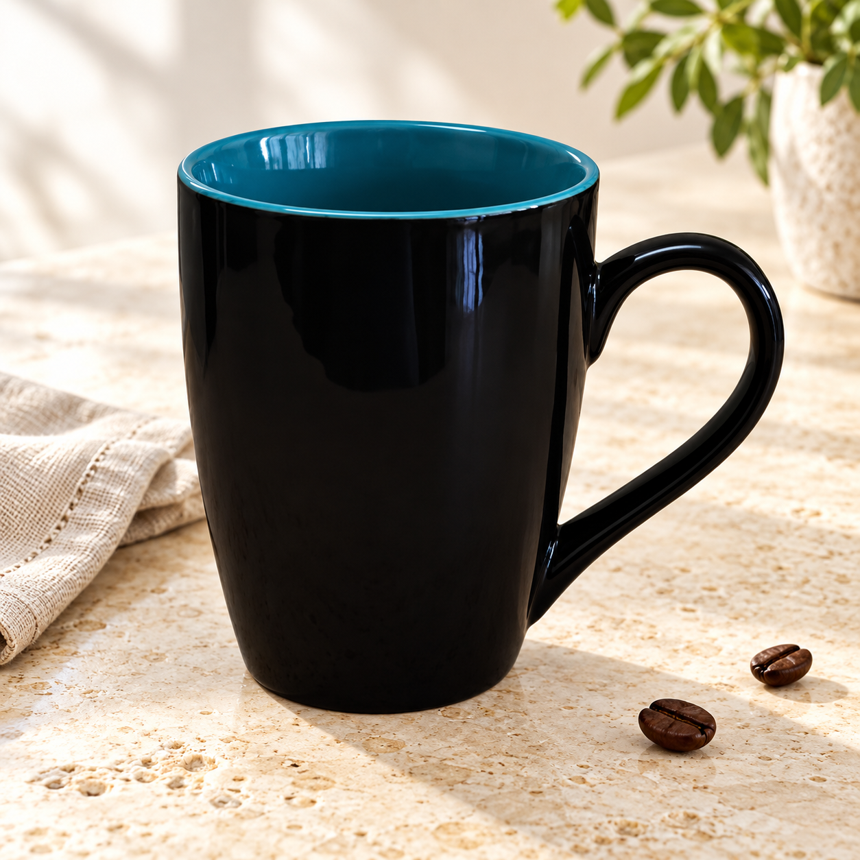 Kunhar Ceramic Coffee Mug, Ceramic Milk Mug - 350 Ml, 1 Piece, Nile Blue Black Shine
