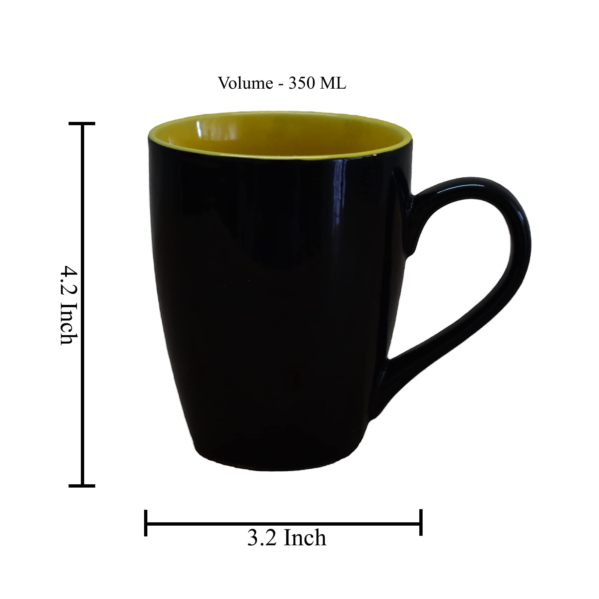 Kunhar Ceramic Coffee Mug, Ceramic Milk Mug - 350 Ml, 2 Pieces, Yellow Black Shine - Image 2