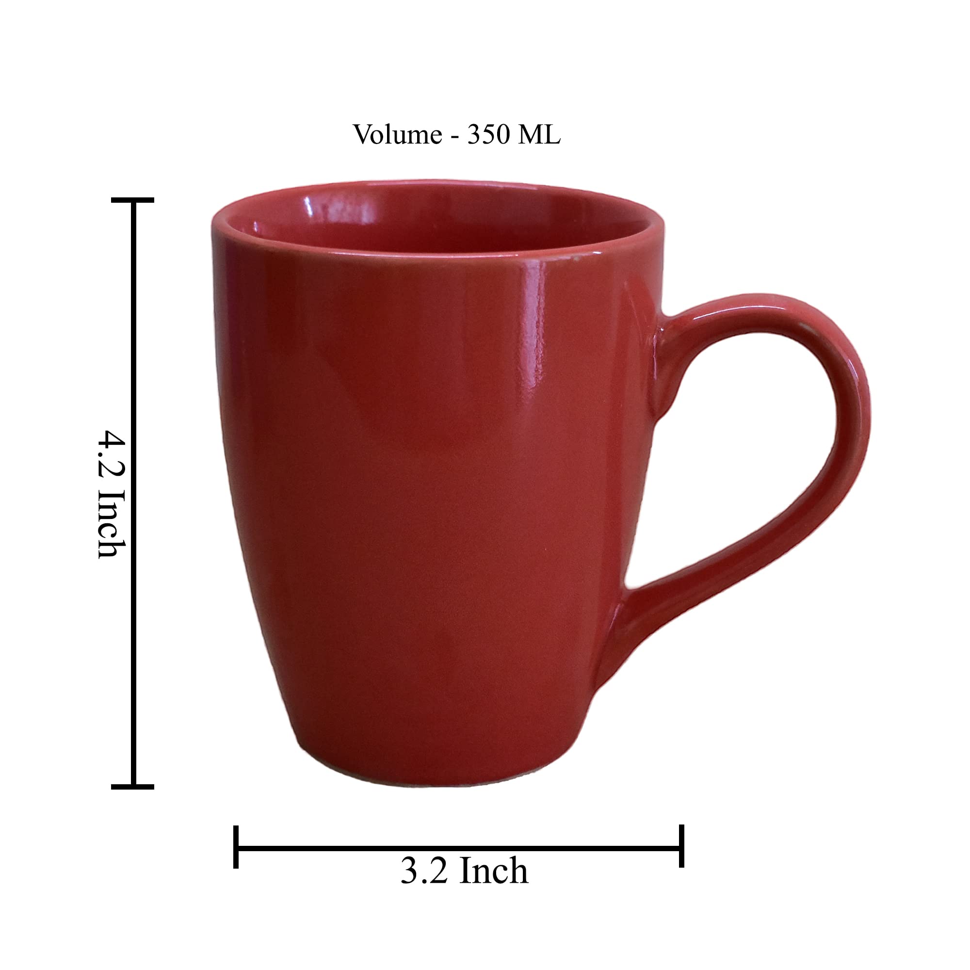 Kunhar Ceramic Coffee Mug, Ceramic Milk Mug - 350 Ml, 2 Pieces, Falu Red - Image 2