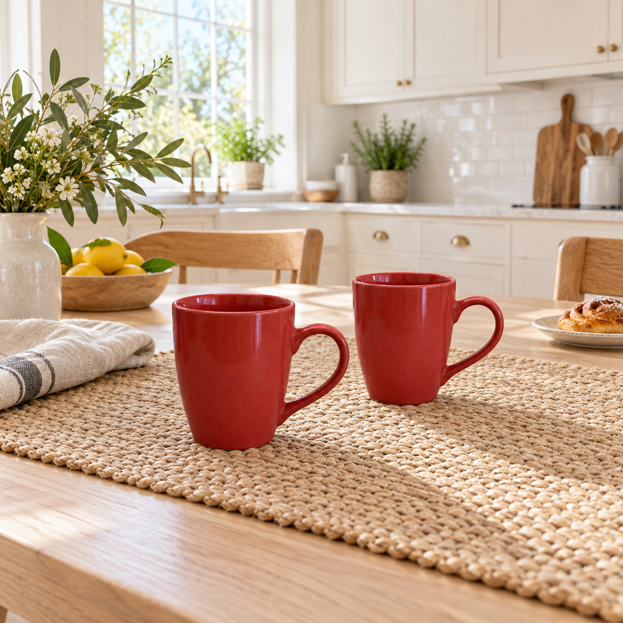 Kunhar Ceramic Coffee Mug, Ceramic Milk Mug - 350 Ml, 2 Pieces, Falu Red