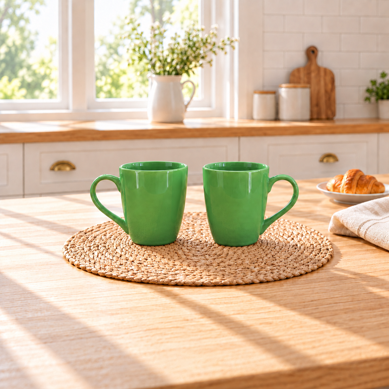 Kunhar Ceramic Coffee Mug, Ceramic Milk Mug - 350 Ml, 2 Pieces, Hippie Green