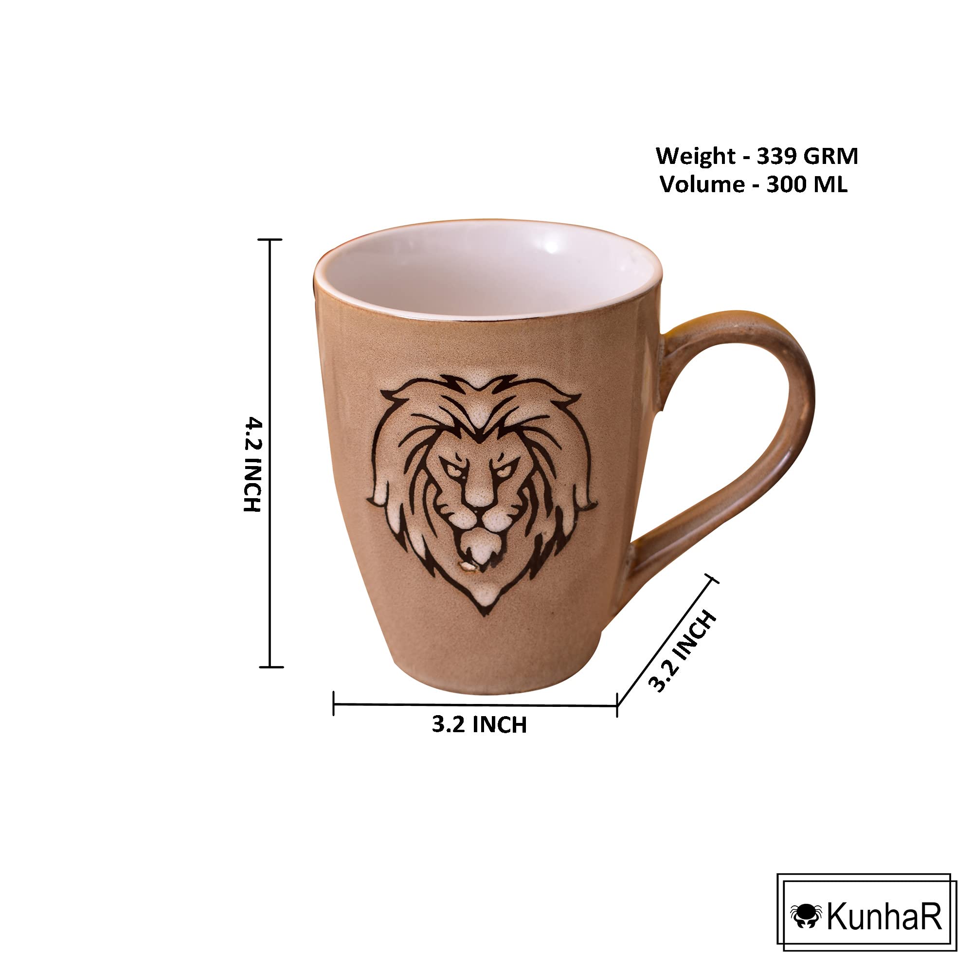 Kunhar Ceramic Coffee Mugs - 4 Pieces, Tortilla, 300ml - Image 3