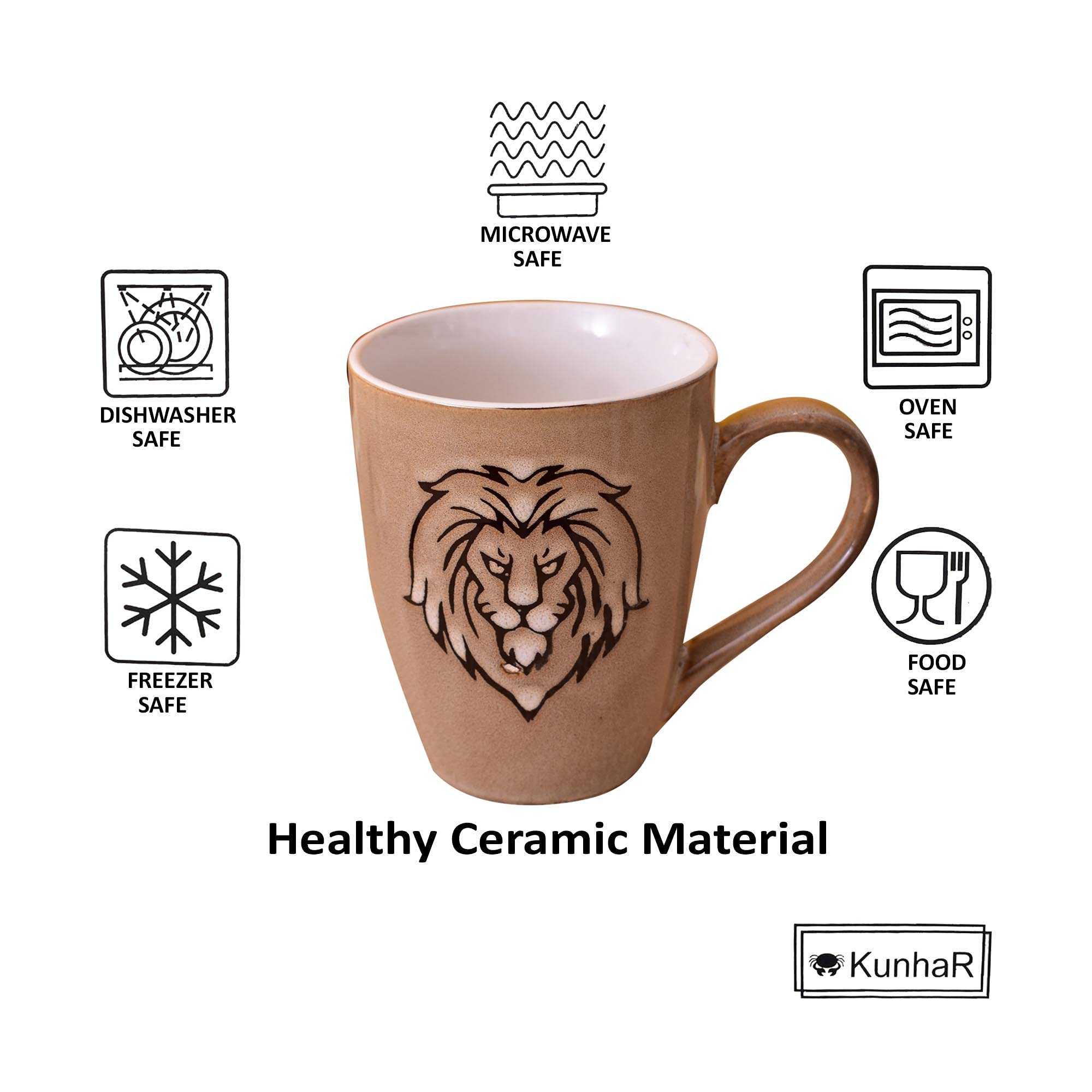 Kunhar Ceramic Coffee Mugs - 4 Pieces, Tortilla, 300ml - Image 4