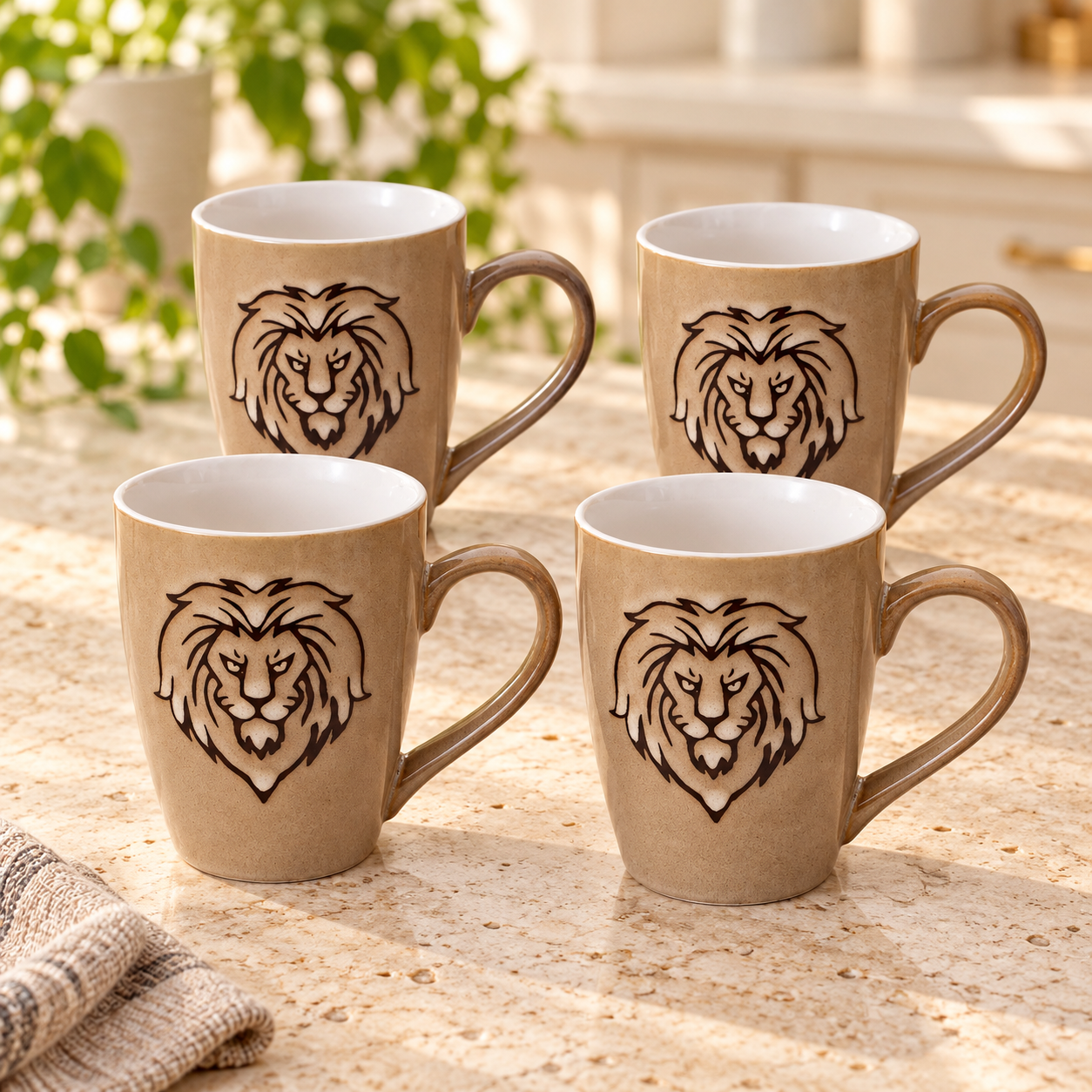 Kunhar Ceramic Coffee Mugs - 4 Pieces, Tortilla, 300ml