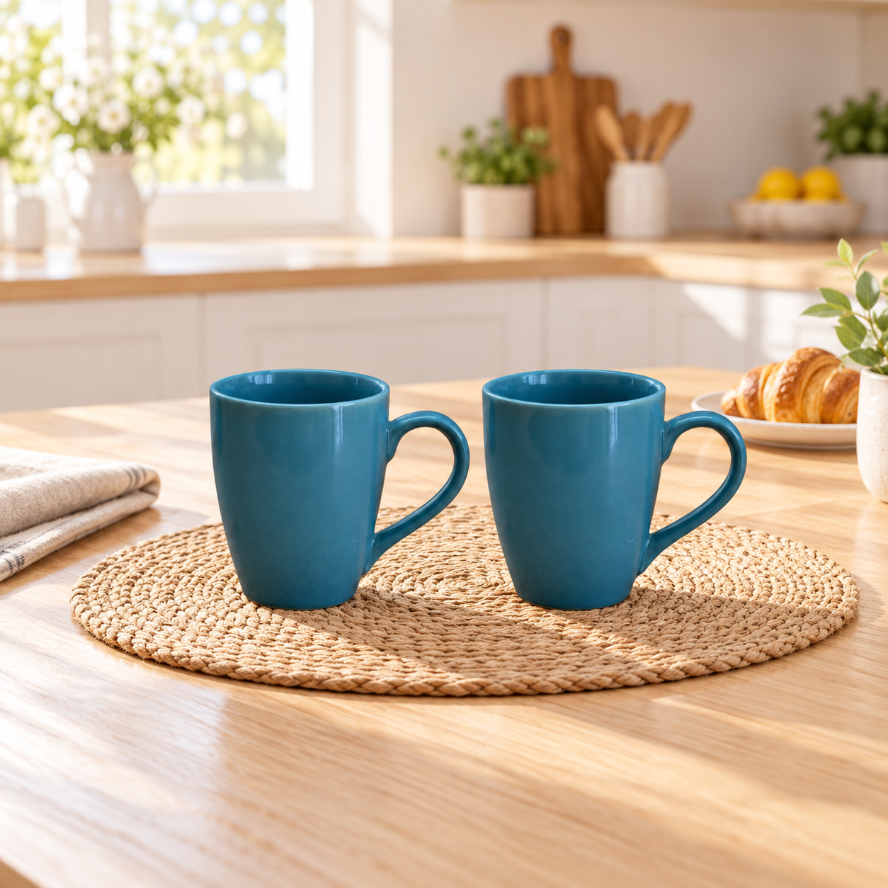 Kunhar Ceramic Coffee Mug, Ceramic Milk Mug - 350 Ml, 2 Pieces, Blue Dianne