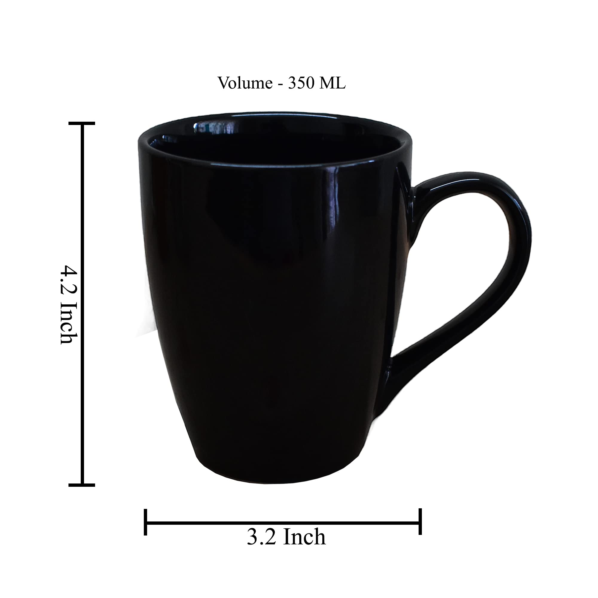 Kunhar Ceramic Coffee Mug, Ceramic Milk Mug - 350 Ml, 2 Pieces, Black Shine - Image 2