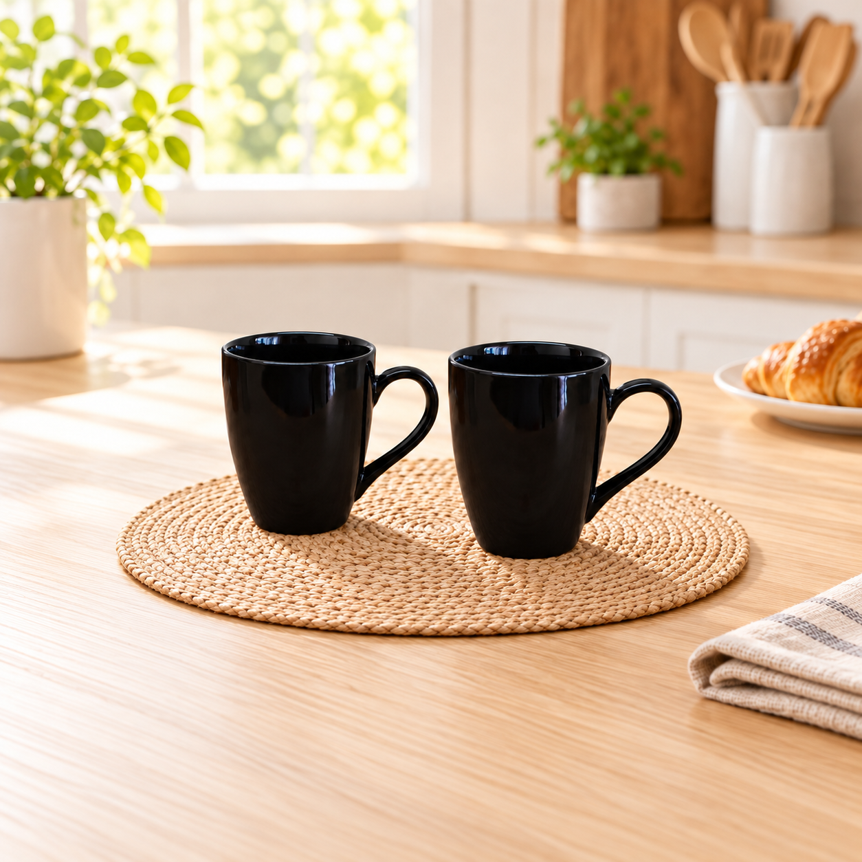 Kunhar Ceramic Coffee Mug, Ceramic Milk Mug - 350 Ml, 2 Pieces, Black Shine
