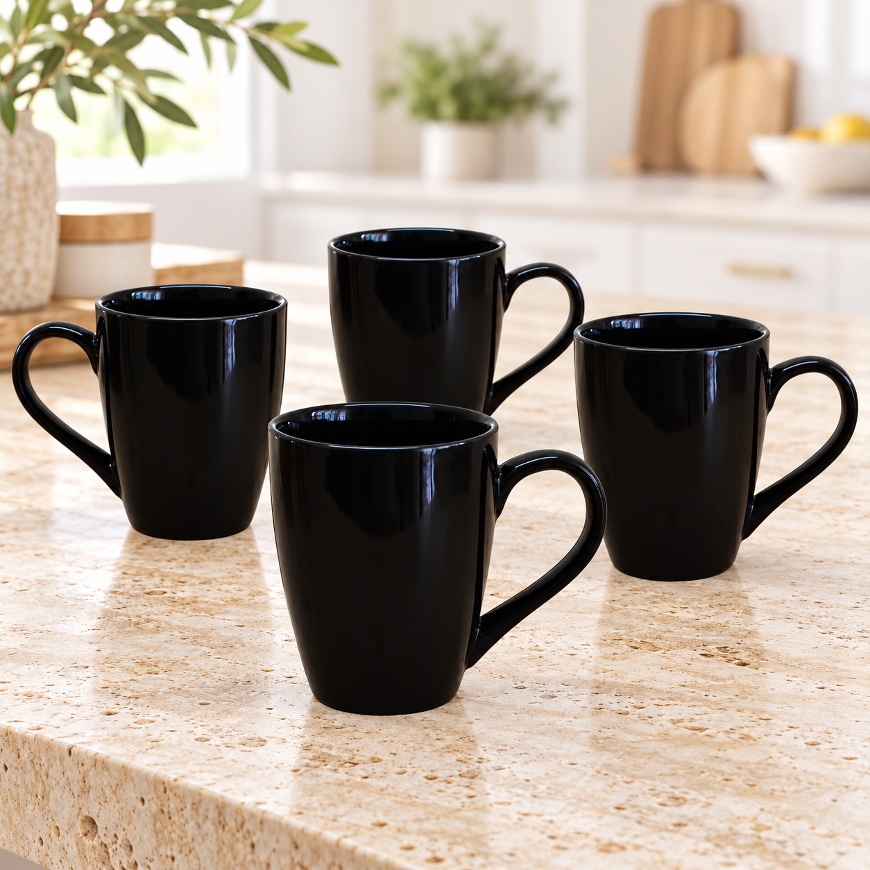 Kunhar Ceramic Coffee Mug, Ceramic Milk Mug - 350 Ml, 4 Pieces, Black Shine