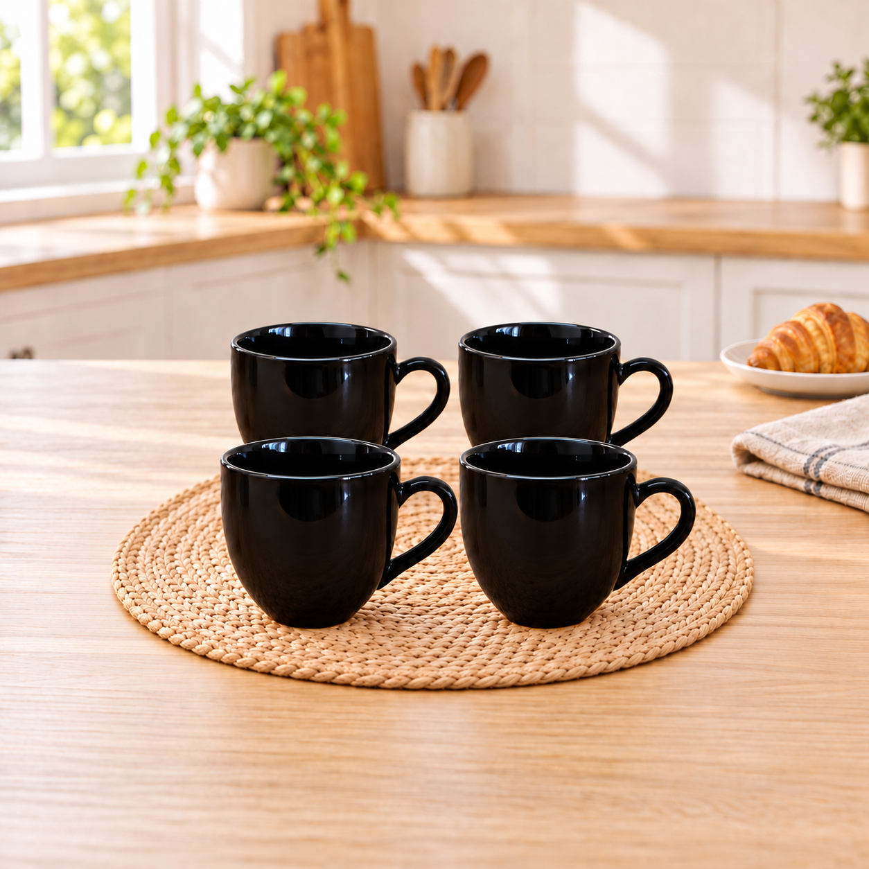 Kunhar Ceramic Coffee Mug, Ceramic Milk Mug - 250 Ml, 4 Pieces, Black