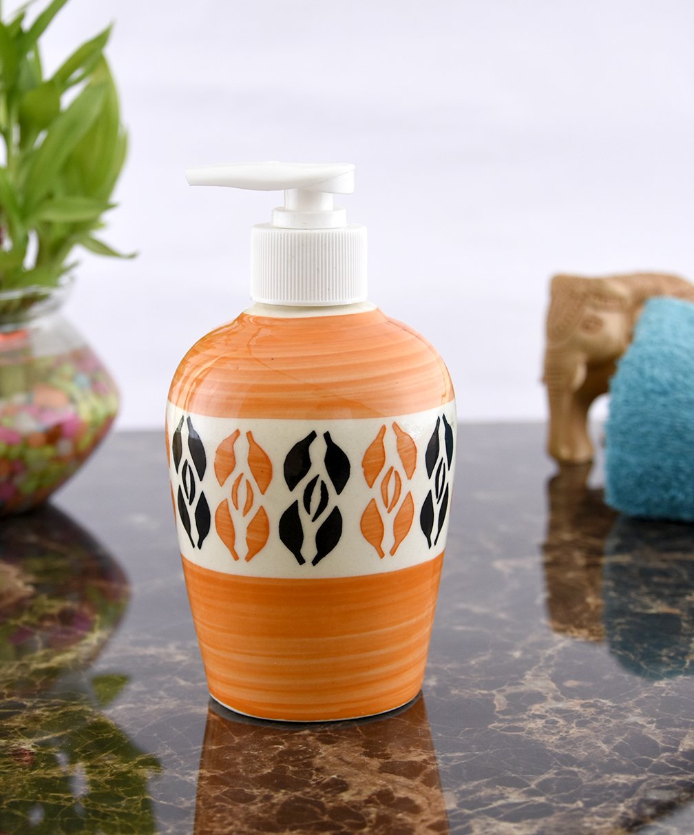 KunhaR Ceramic Long-Lasting Liquid Handwash Soap Dispenser for Bathroom | Handwash Bottle for Kitchen | Soap Dispenser for Wash Basin | Bathroom Accessories | 300 ml, Orange Multicolor, 2 Pieces