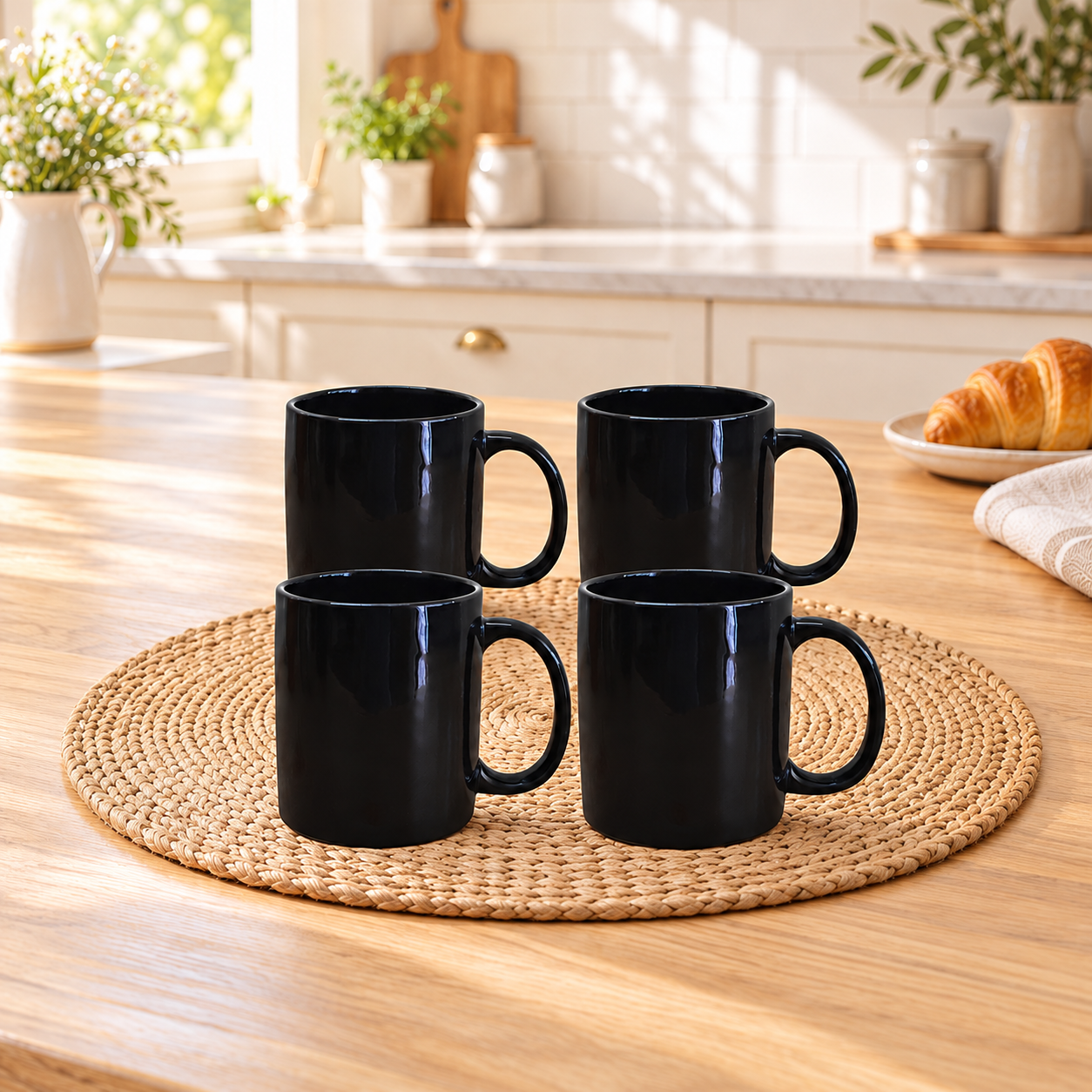 Kunhar Ceramic Coffee Mug, Ceramic Milk Mug - 350 Ml, 4 Pieces, Black