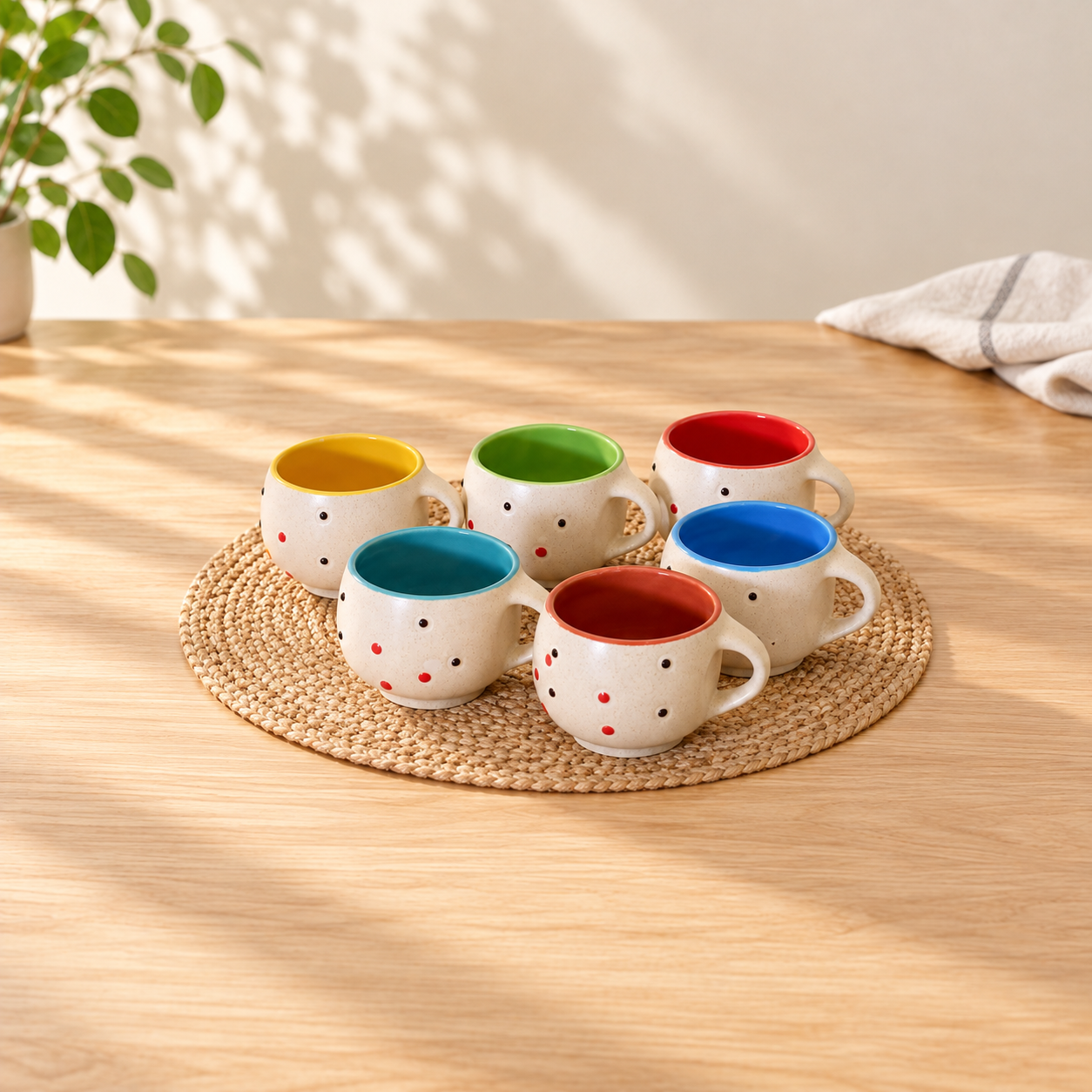 Kunhar Ceramic Multicolor Tea Cups - 6 Pieces, Multicolor, 125ml