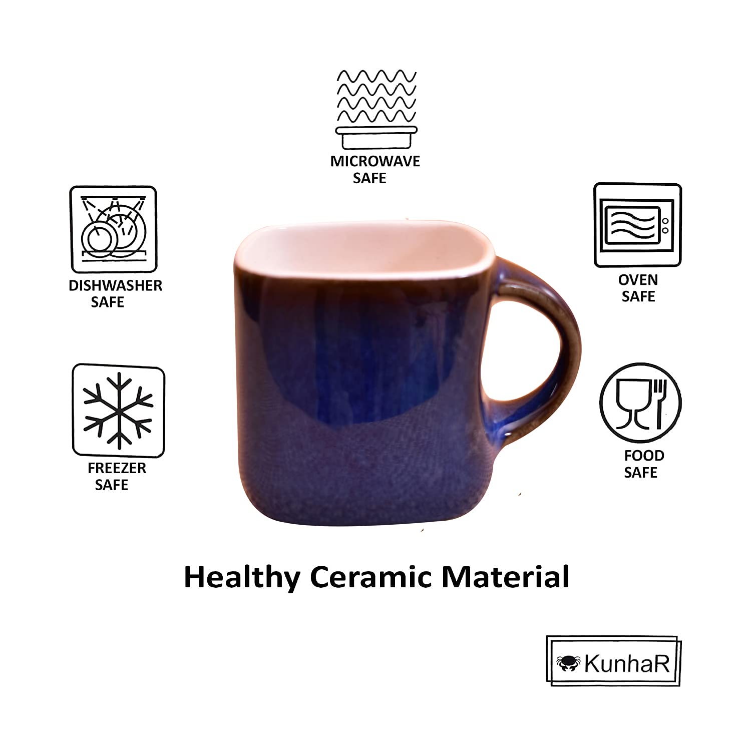 Kunhar Ceramic Tea Cups - 6 Pieces, Blue, 125ml - Image 5