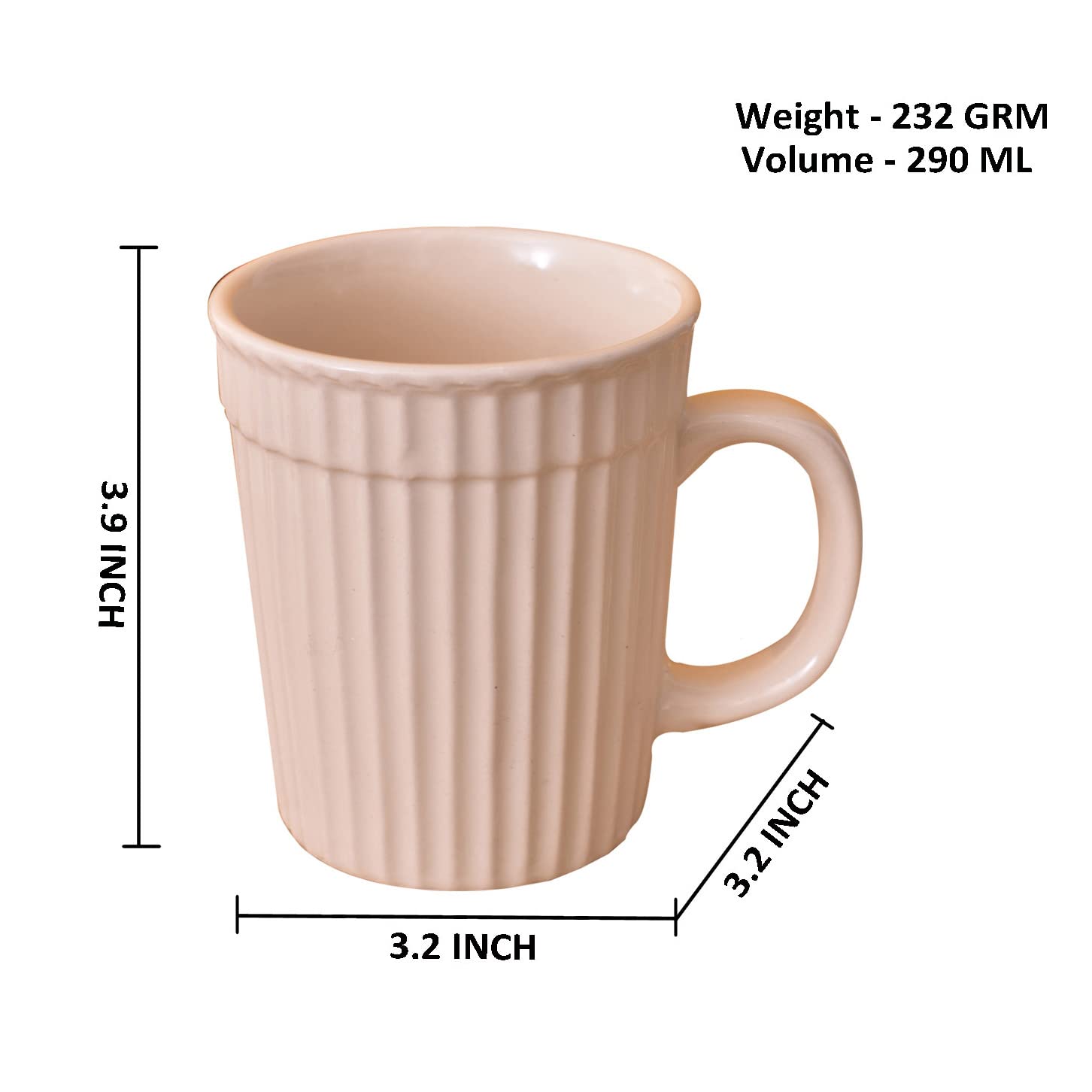 Kunhar Ceramic Coffee Mugs - 2 Piece, Wheat, 290ml - Image 2