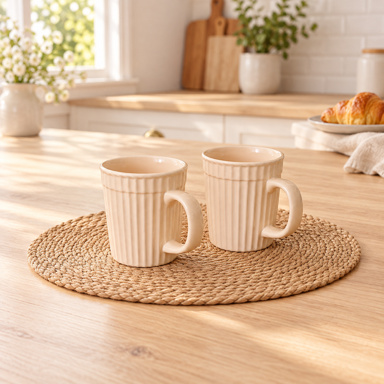 Kunhar Ceramic Coffee Mugs - 2 Piece, Wheat, 290ml