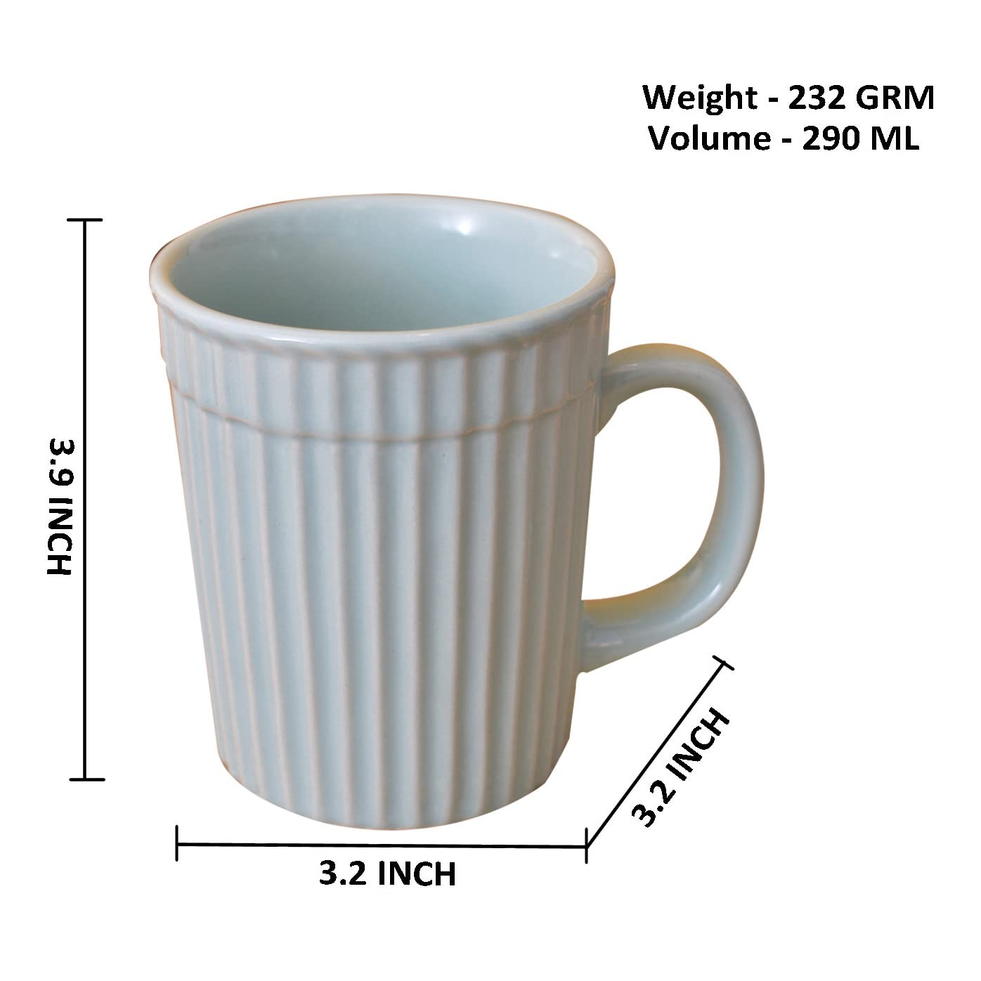 Kunhar Ceramic Coffee Mugs - 2 Piece, Cadet Blue, 290ml - Image 2