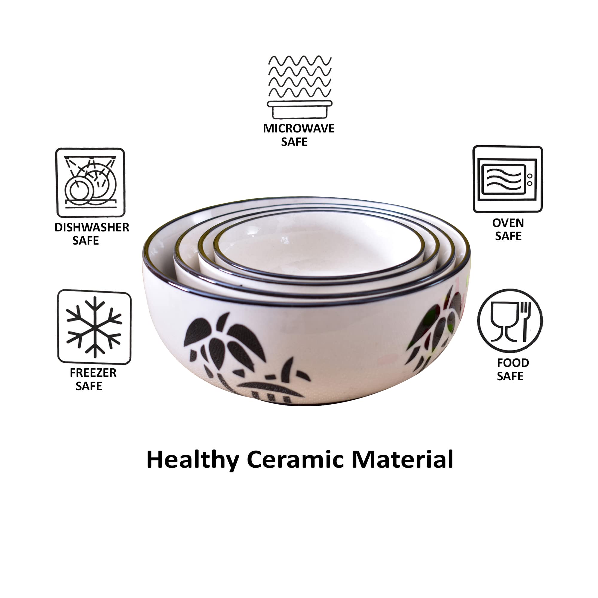 Kunhar Ceramic Mixing Bowl Set – 4 Pieces (1500ml, 800ml, 600ml, 400ml), Coconut White – Durable, Microwave & Dishwasher Safe – Ideal for Mixing, Serving & Storage - Image 9