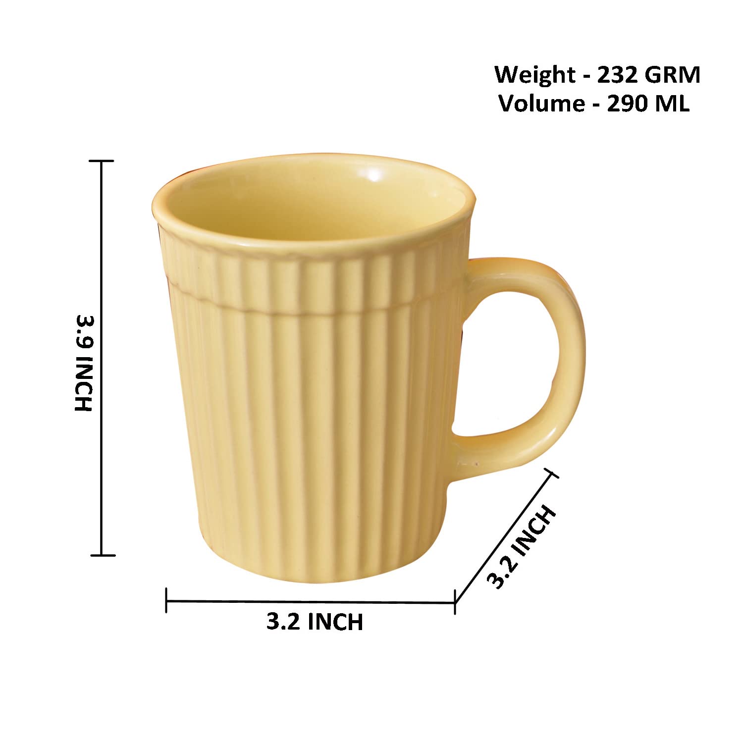 Kunhar Ceramic Coffee Mugs - 2 Piece, Lemon, 290ml - Image 2