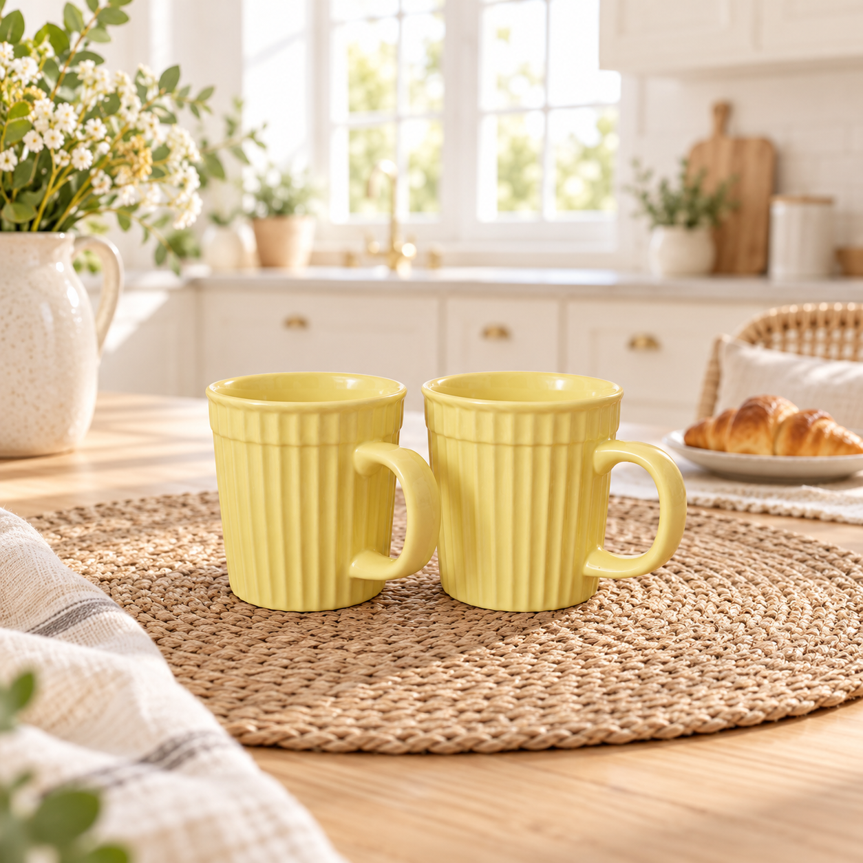 Kunhar Ceramic Coffee Mugs - 2 Piece, Lemon, 290ml