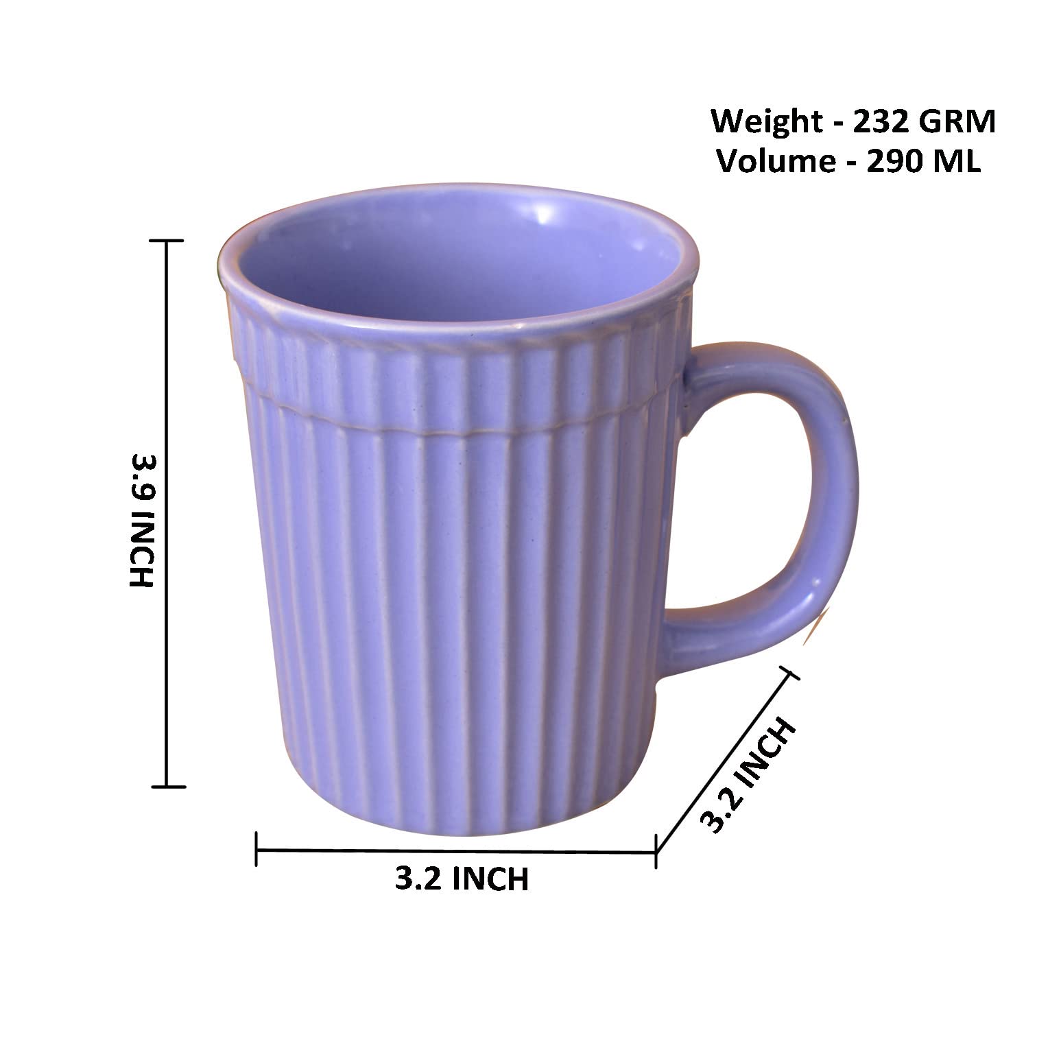 Kunhar Ceramic Coffee Mugs - 2 Piece, Cornflower Blue, 290ml - Image 2