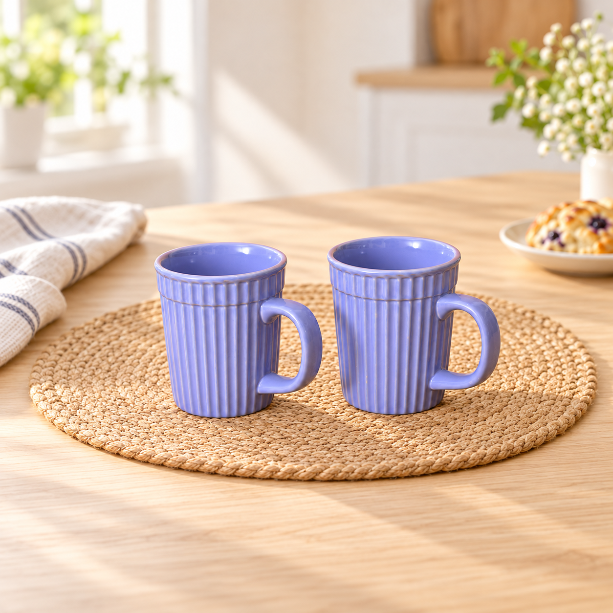 Kunhar Ceramic Coffee Mugs - 2 Piece, Cornflower Blue, 290ml