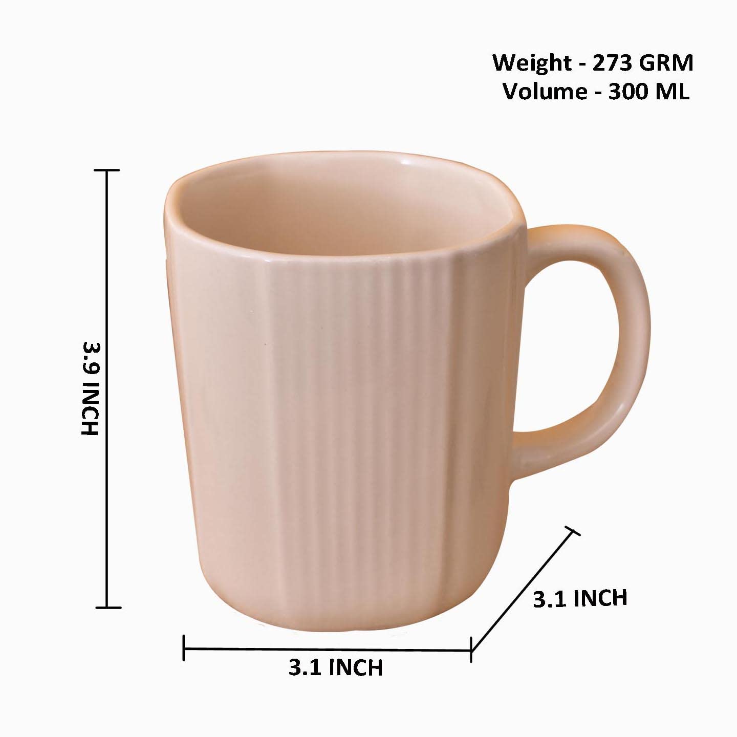 Kunhar Ceramic Coffee Mugs - 2 Piece, Wheat, 300ml - Image 2