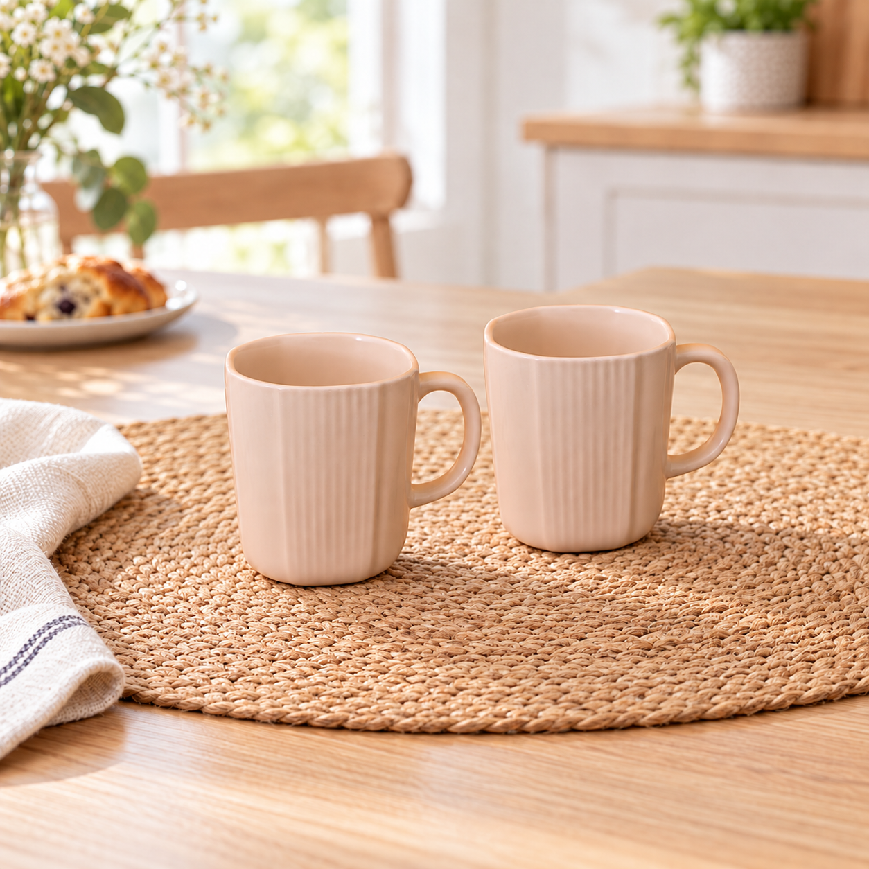 Kunhar Ceramic Coffee Mugs - 2 Piece, Wheat, 300ml