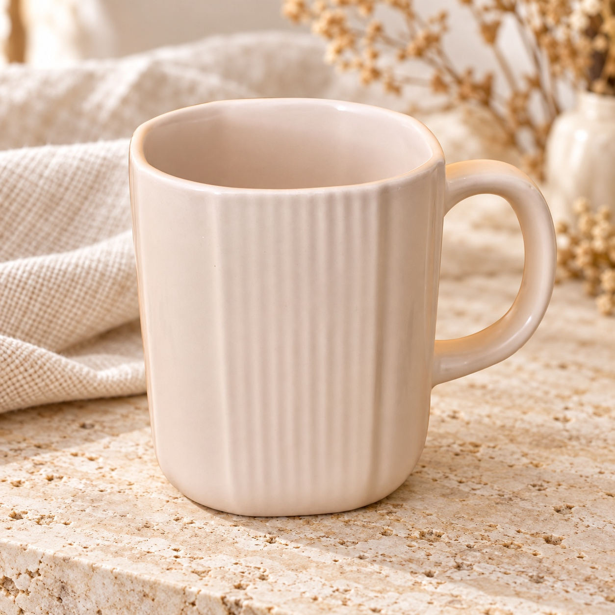 Kunhar Ceramic Coffee Mugs - 1 Piece, Wheat, 300ml