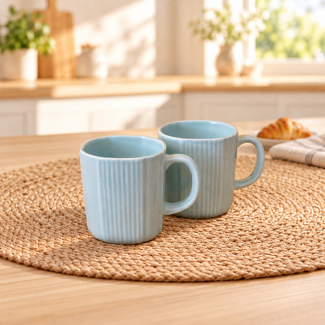 Kunhar Ceramic Coffee Mugs - 2 Piece, Cadet Blue, 300ml