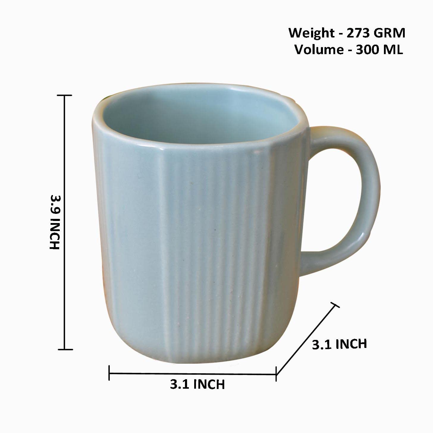 Kunhar Ceramic Coffee Mugs - 1 Piece, Cadet Blue, 300ml - Image 2