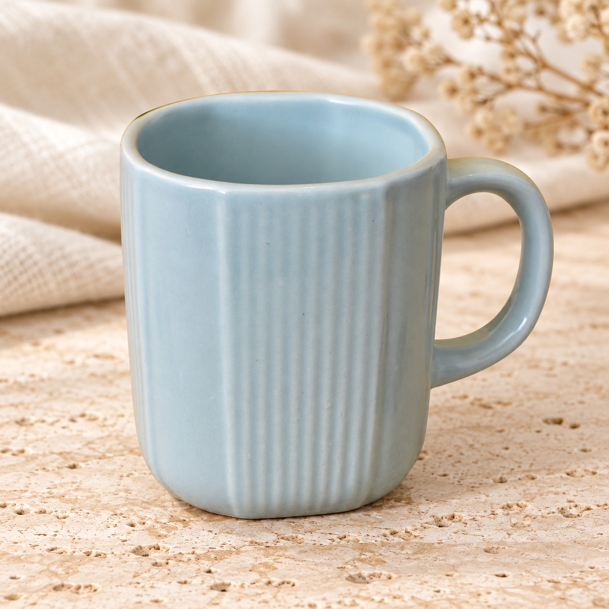 Kunhar Ceramic Coffee Mugs - 1 Piece, Cadet Blue, 300ml