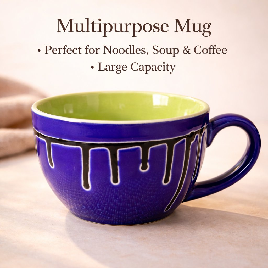 Kunhar Ceramic Jumbo Coffee Mug Soup Mug Noodle Mug - 350 ML - Microwave Safe & Freezer Safe, Set of 1, Blue Green - Image 6