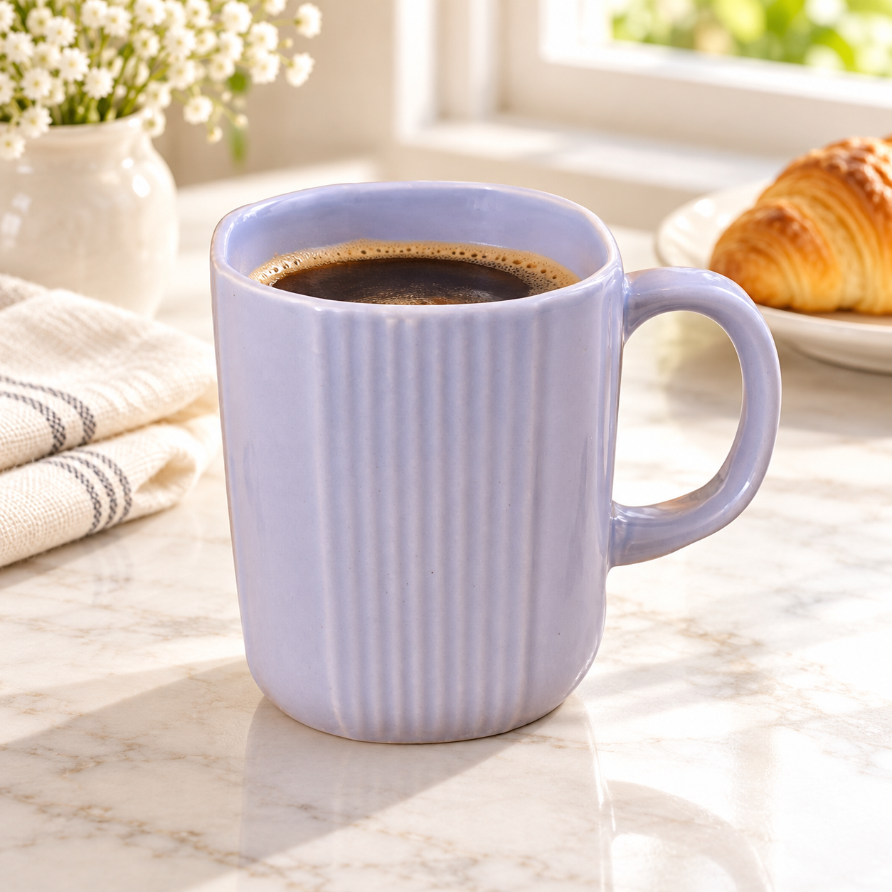 Kunhar Ceramic Coffee Mugs - 1 Piece, Baby Blue, 300ml