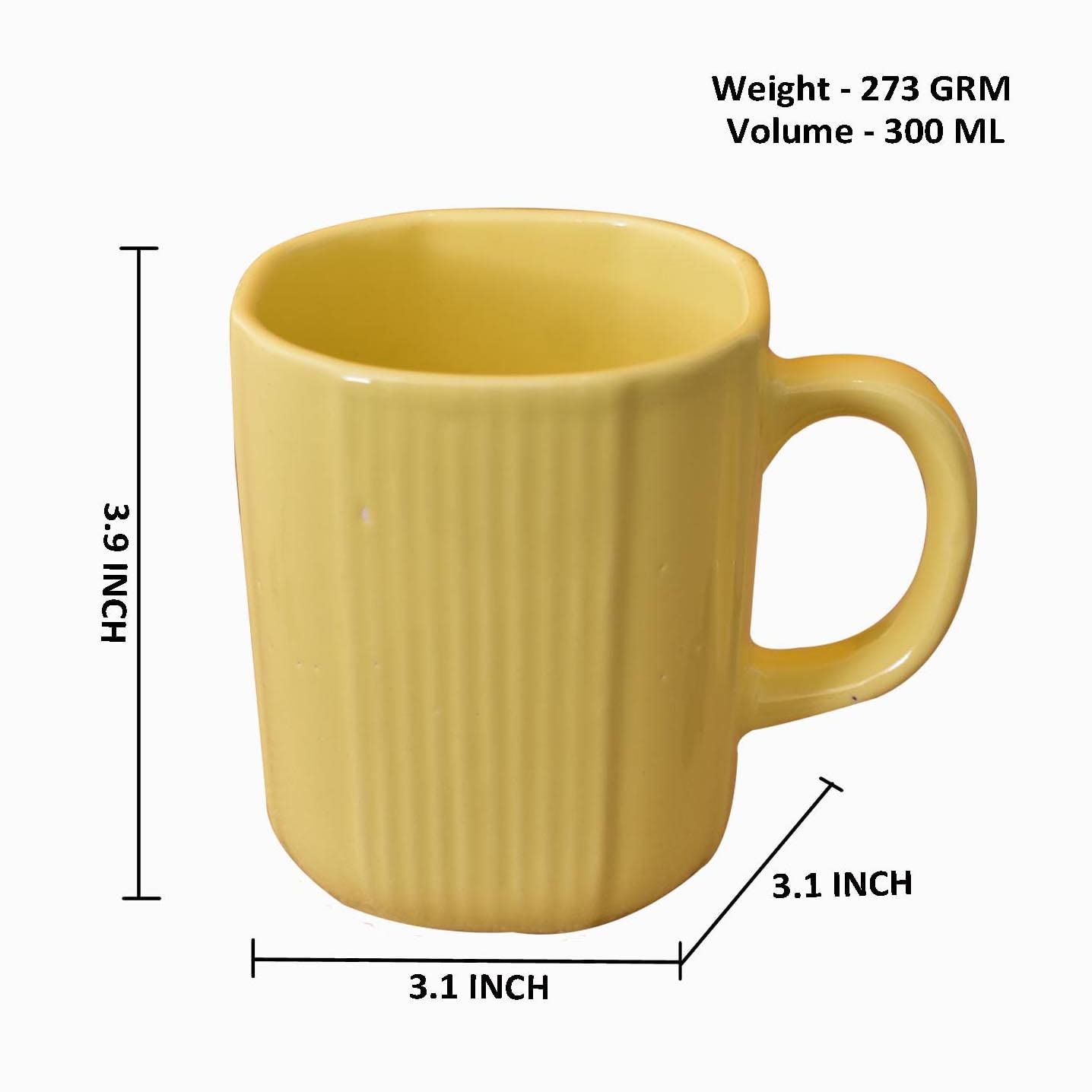 Kunhar Ceramic Coffee Mugs - 2 Piece, Lemon, 300ml - Image 2