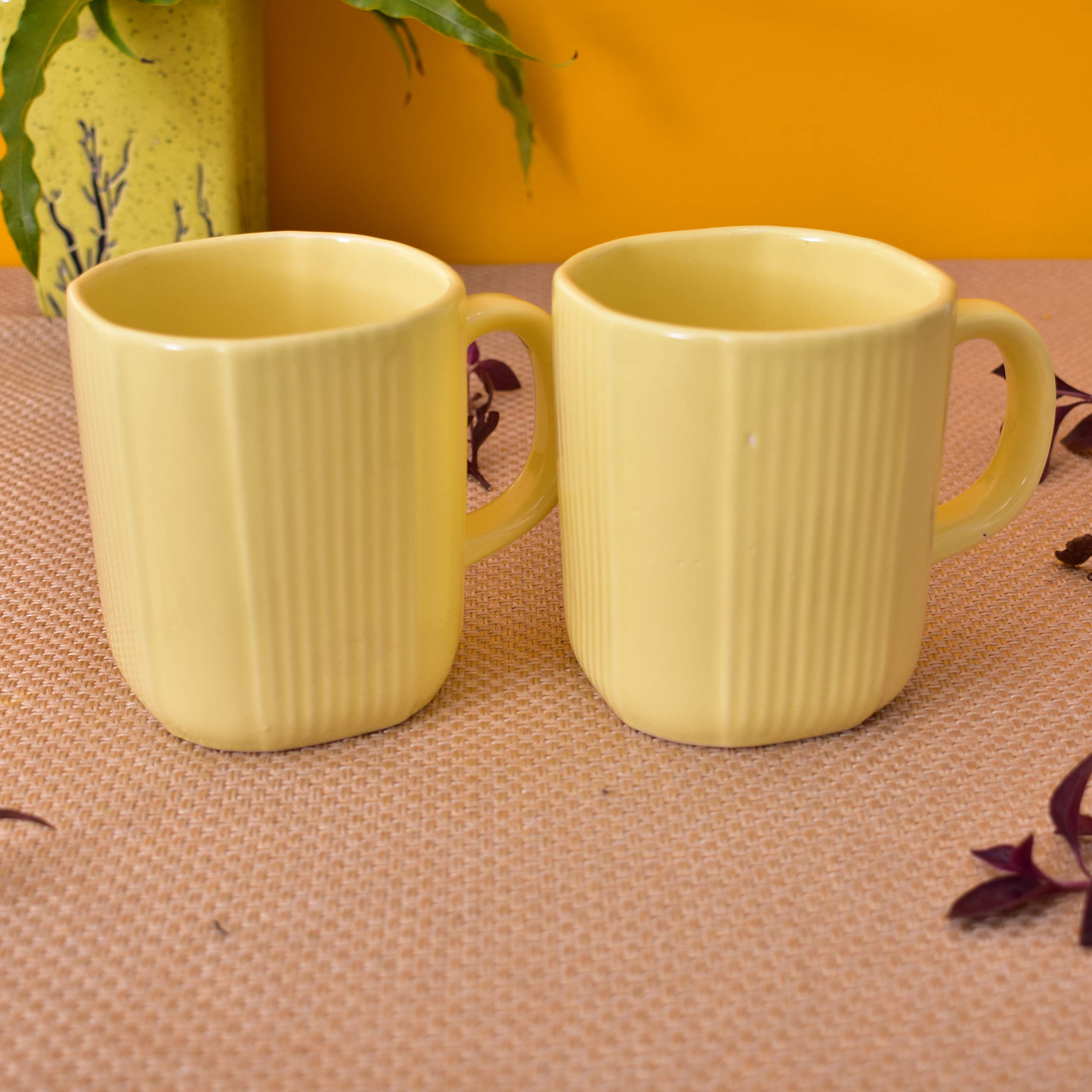 Kunhar Ceramic Coffee Mugs - 2 Piece, Lemon, 300ml - Image 4