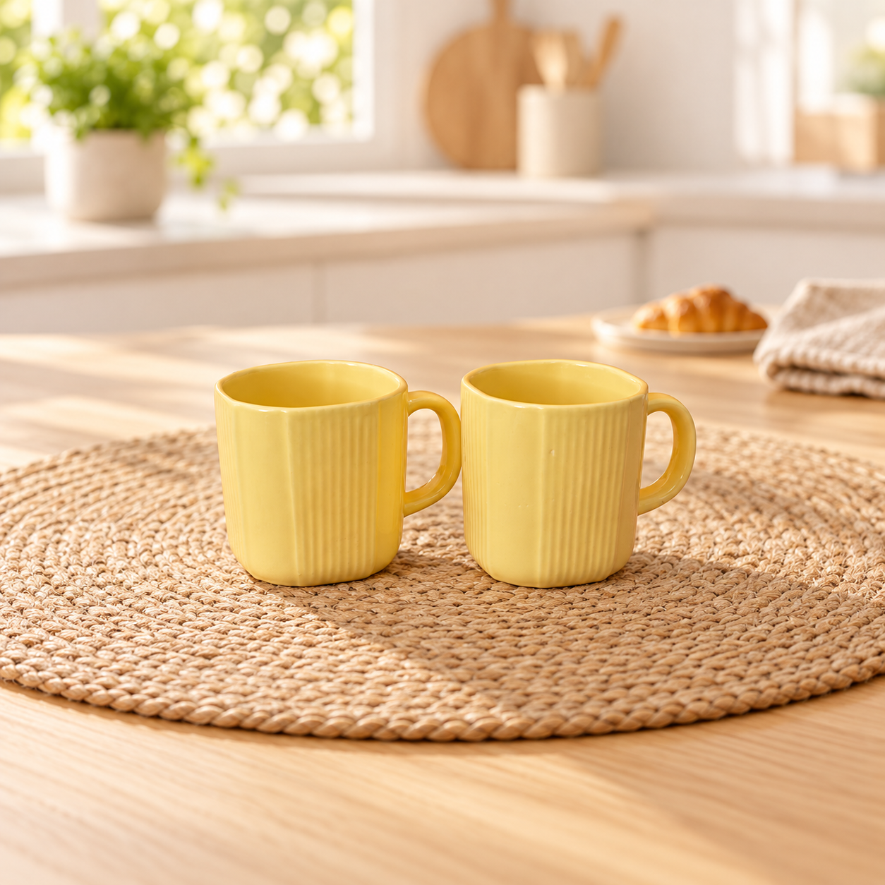 Kunhar Ceramic Coffee Mugs - 2 Piece, Lemon, 300ml