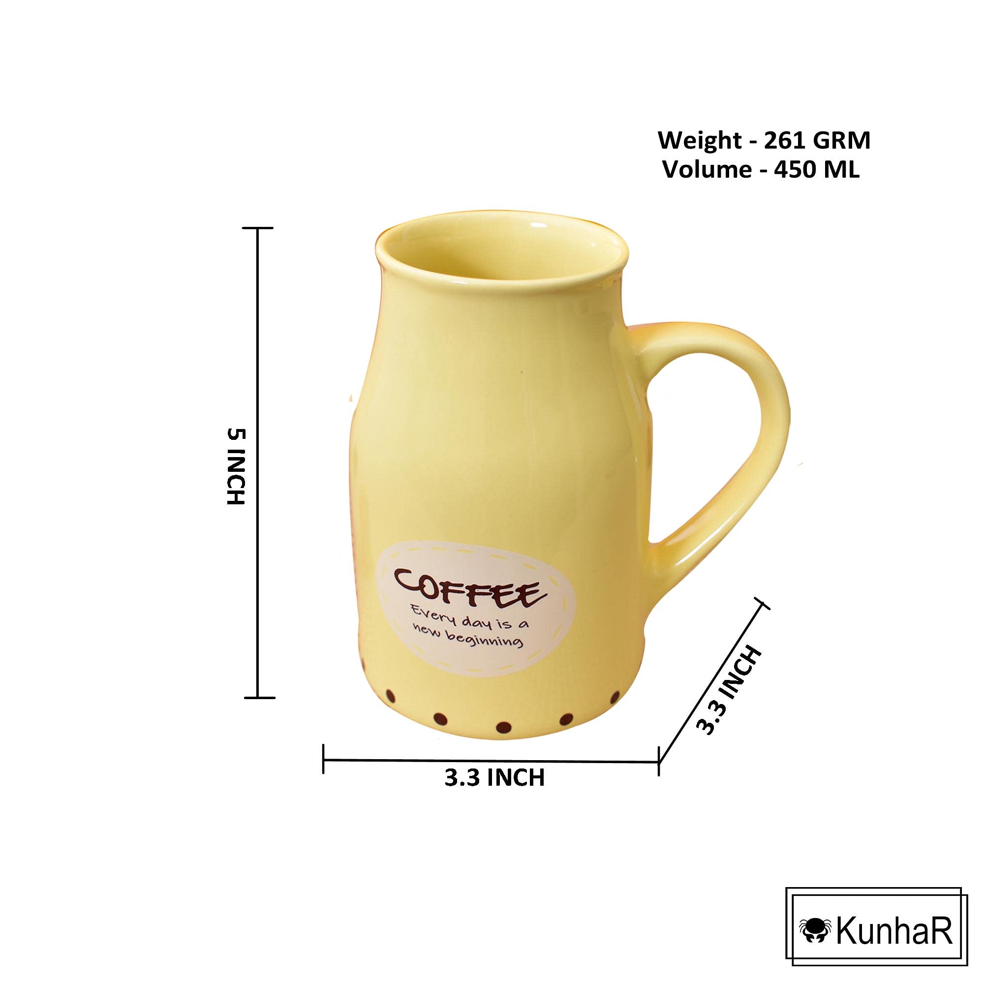 Kunhar Ceramic Coffee Mug - 2 Pieces, Lemon, 450ml - Image 3