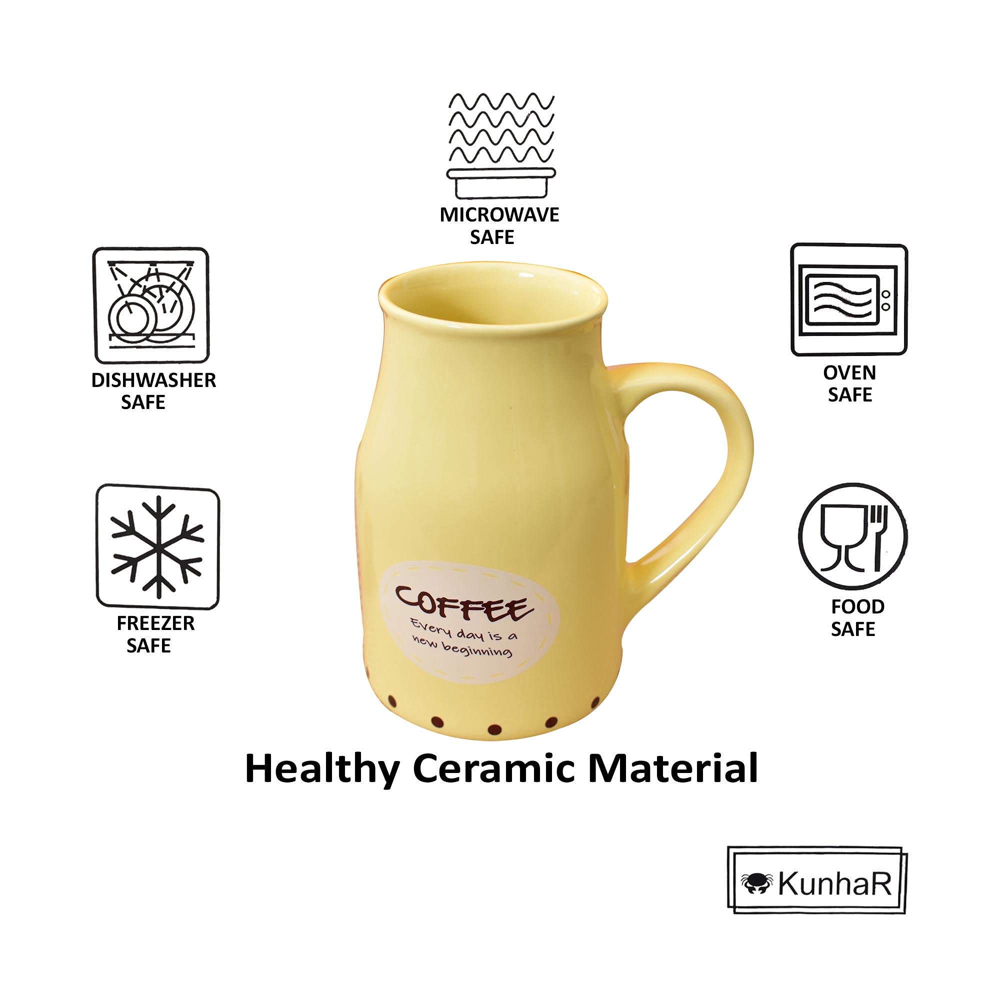 Kunhar Ceramic Coffee Mug - 2 Pieces, Lemon, 450ml - Image 4