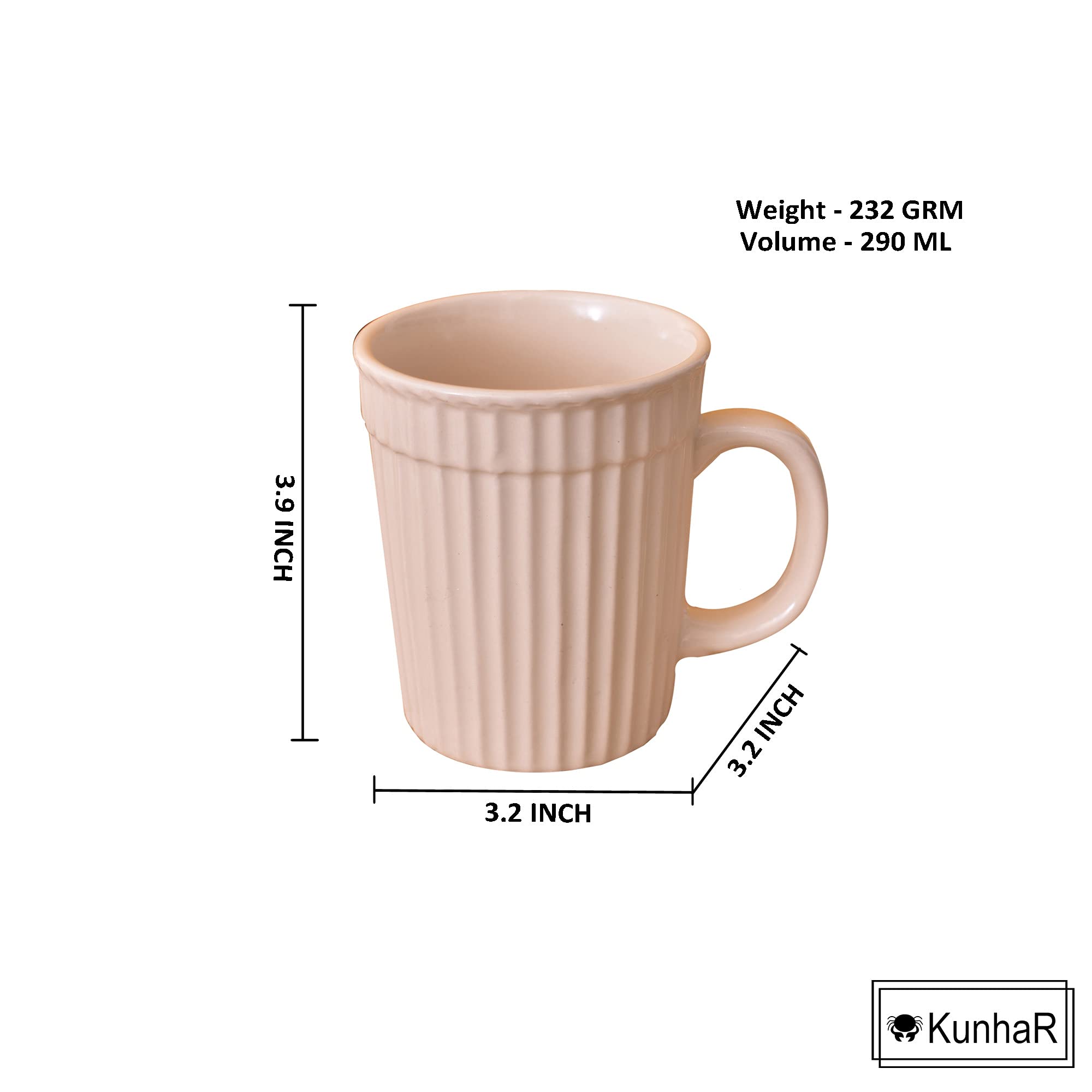 Kunhar Ceramic Coffee Mugs - 4 Piece, Wheat, 290ml - Image 3