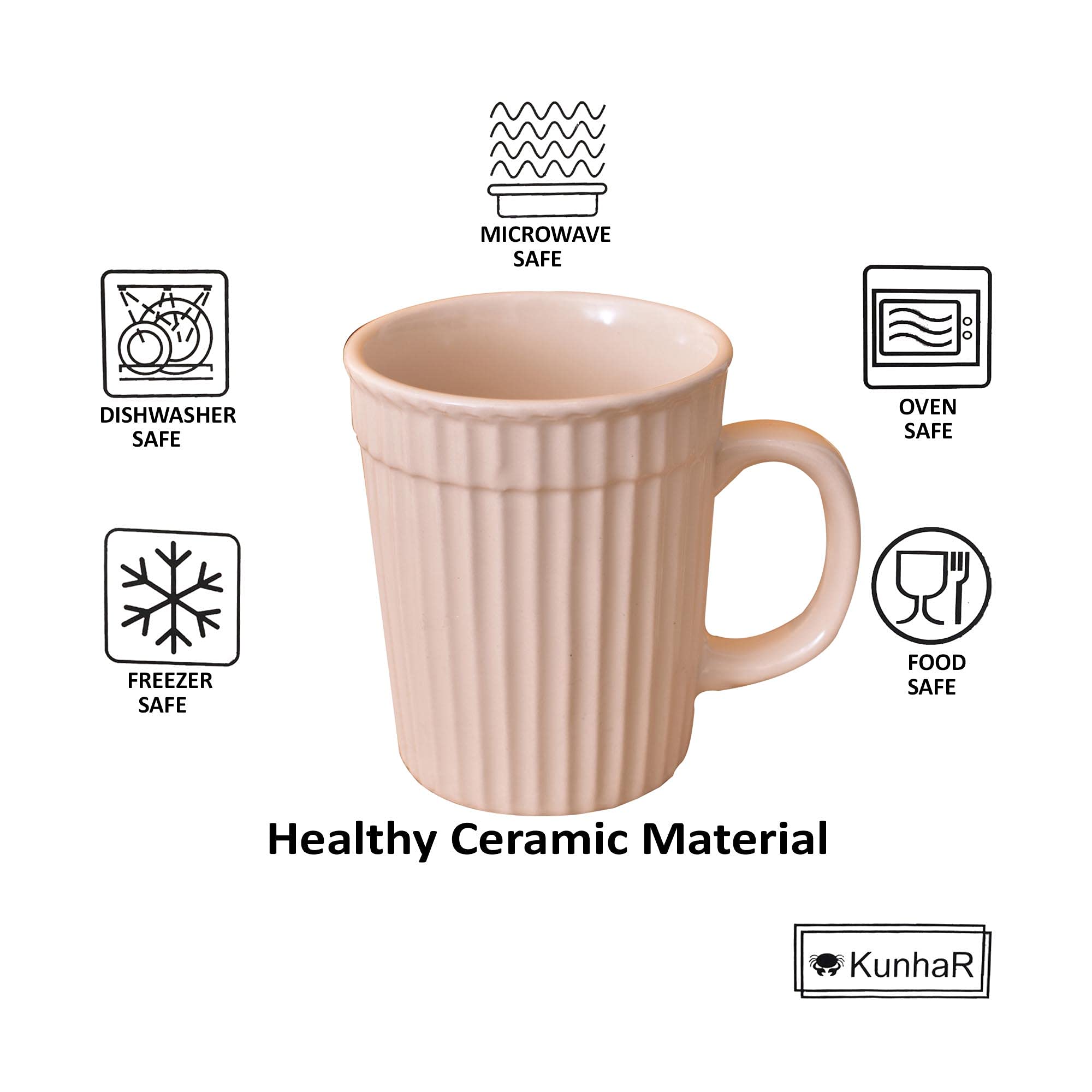 Kunhar Ceramic Coffee Mugs - 4 Piece, Wheat, 290ml - Image 4