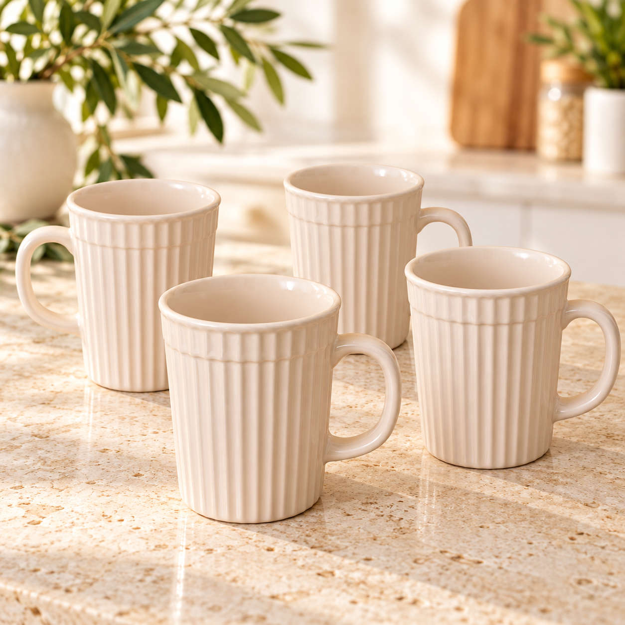 Kunhar Ceramic Coffee Mugs - 4 Piece, Wheat, 290ml